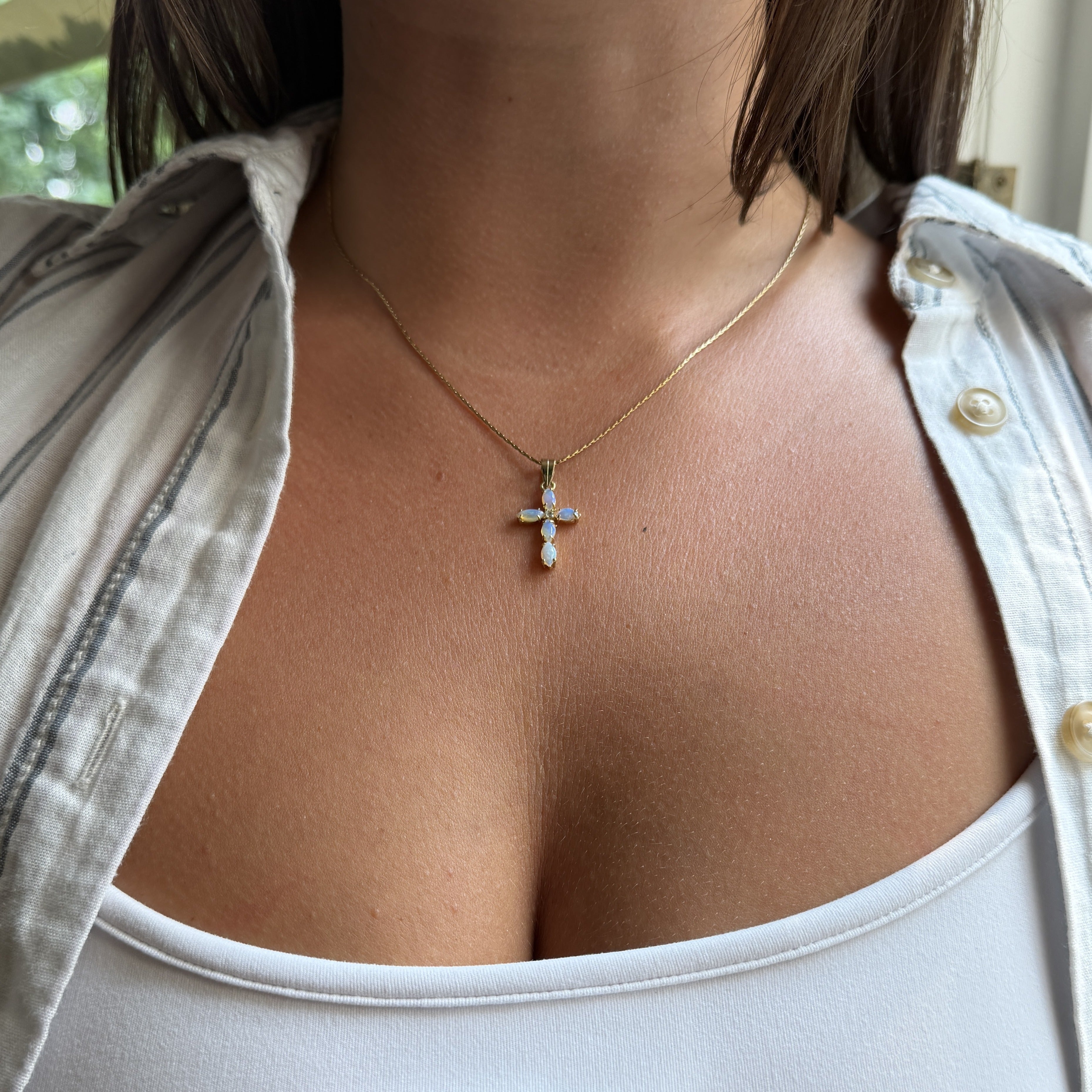 Opalite Cross Pendant Necklace