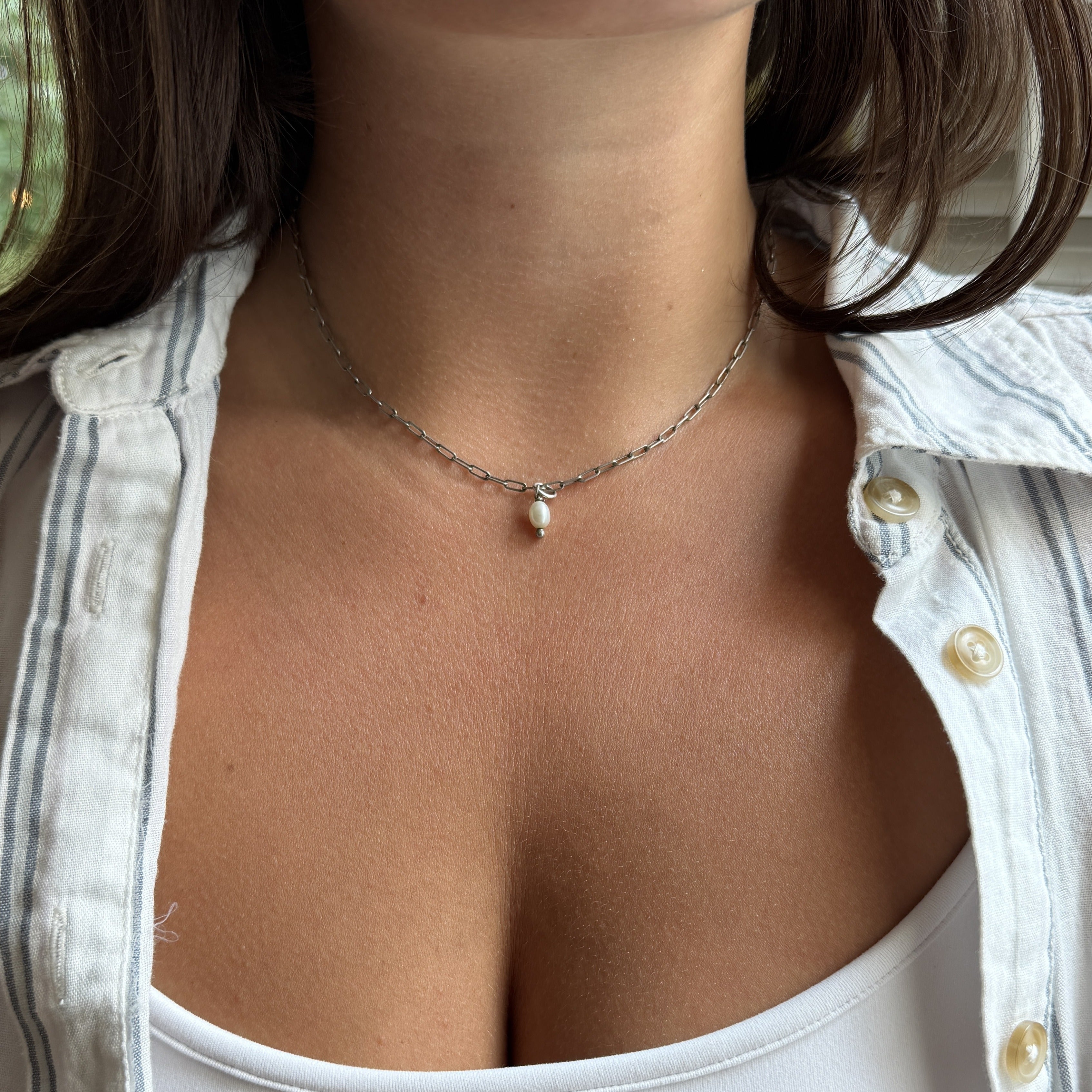 925 Paperclip Chain Pearl Necklace