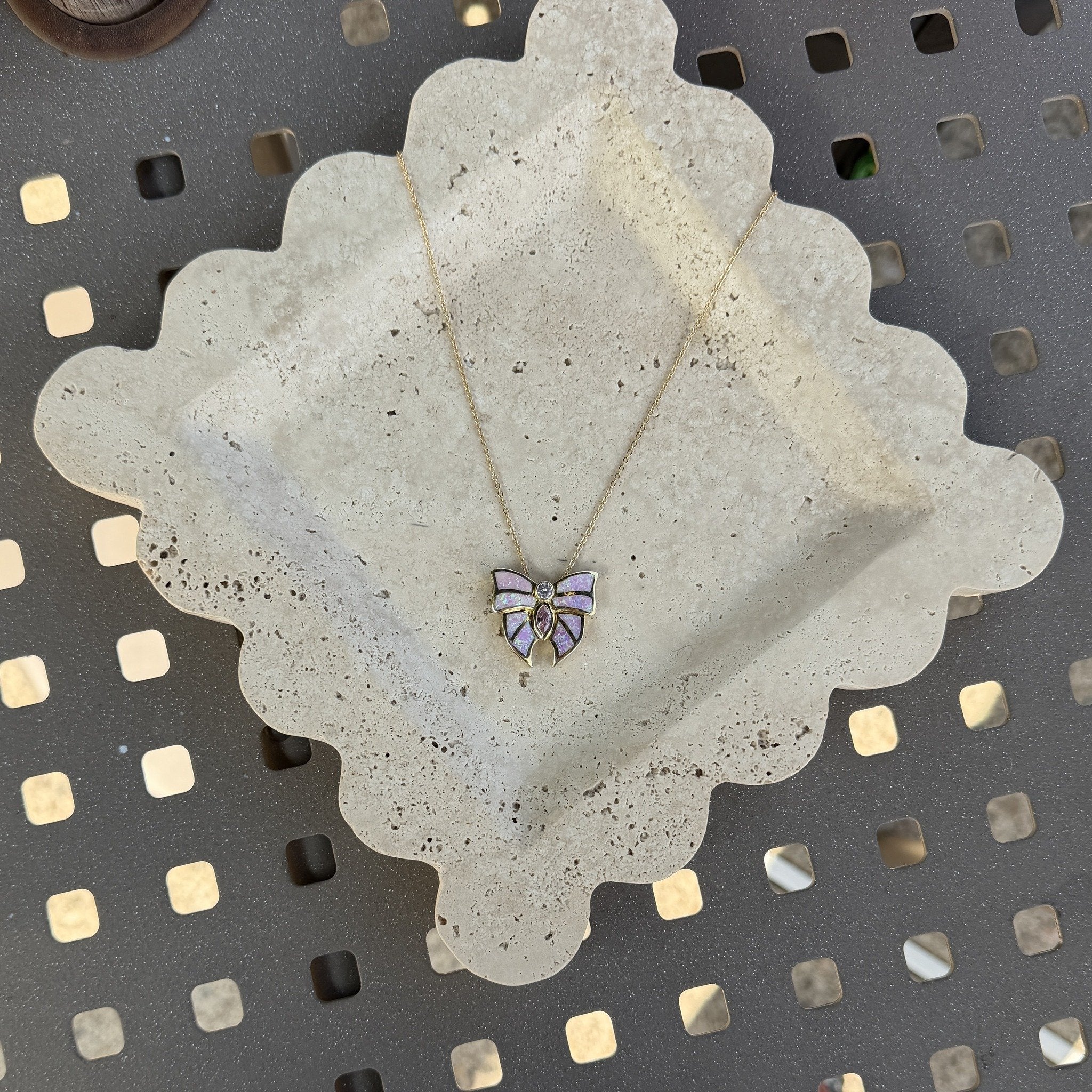 Pink Opalite Butterfly Pendant Necklace