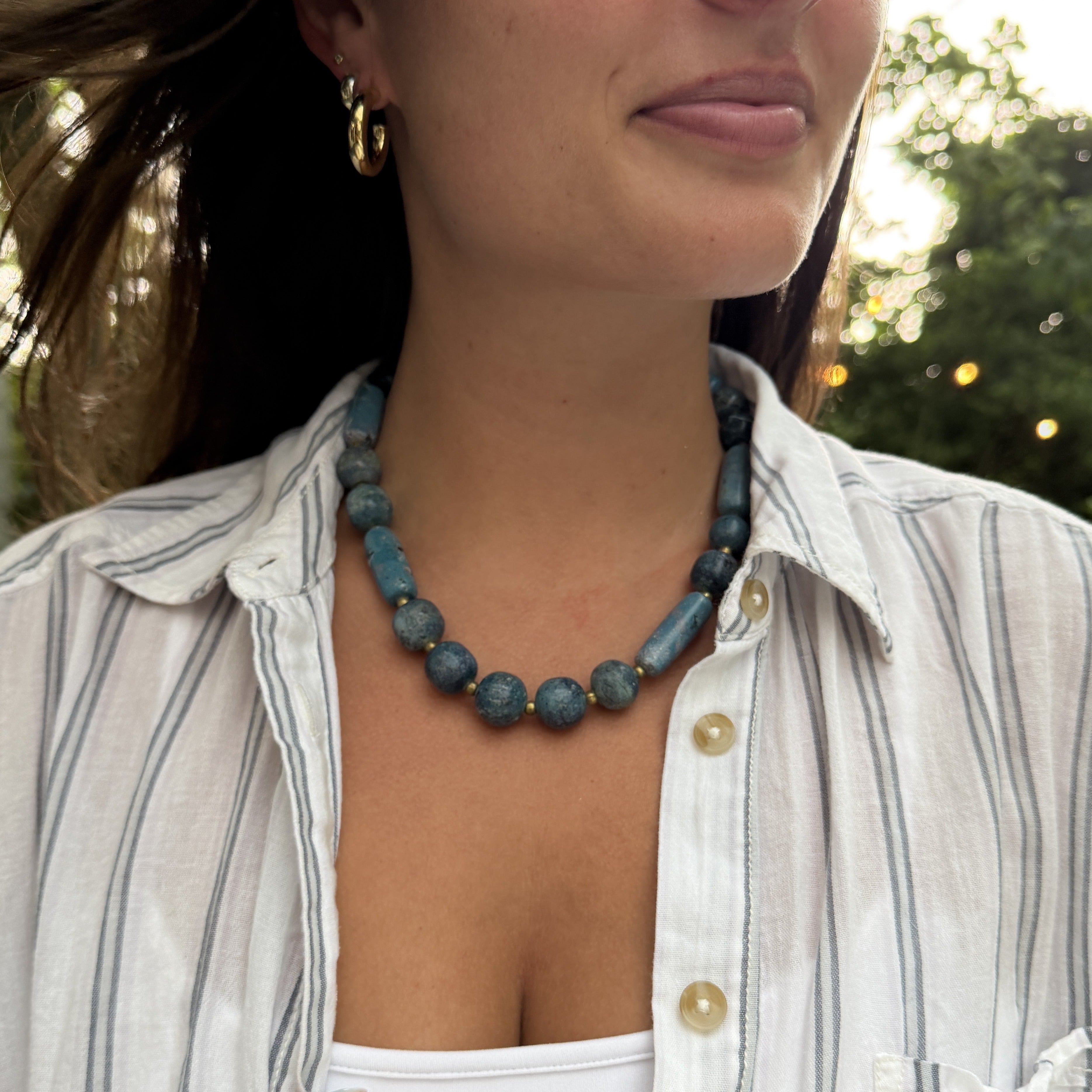 Blue Stone Bead Necklace