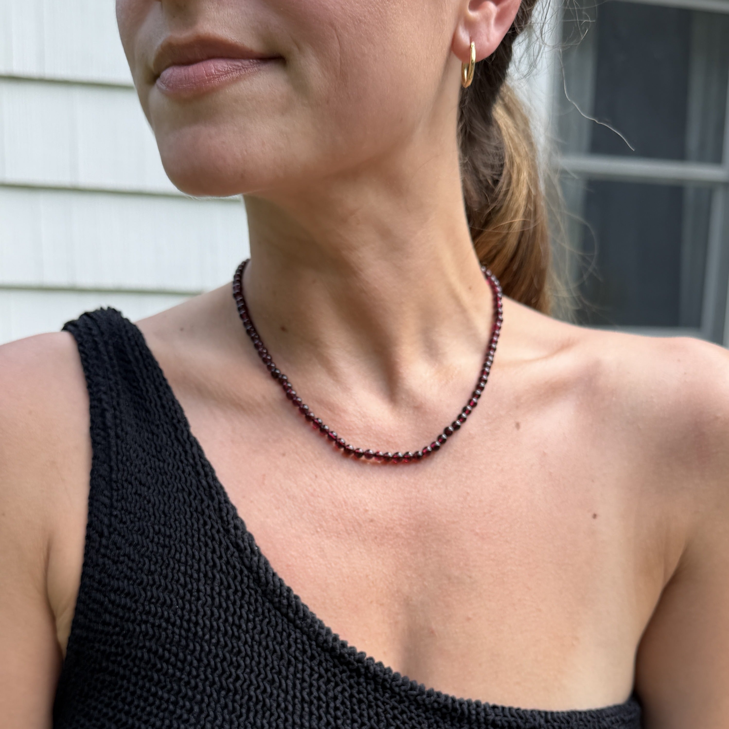 Dark Garnet Bead Necklace