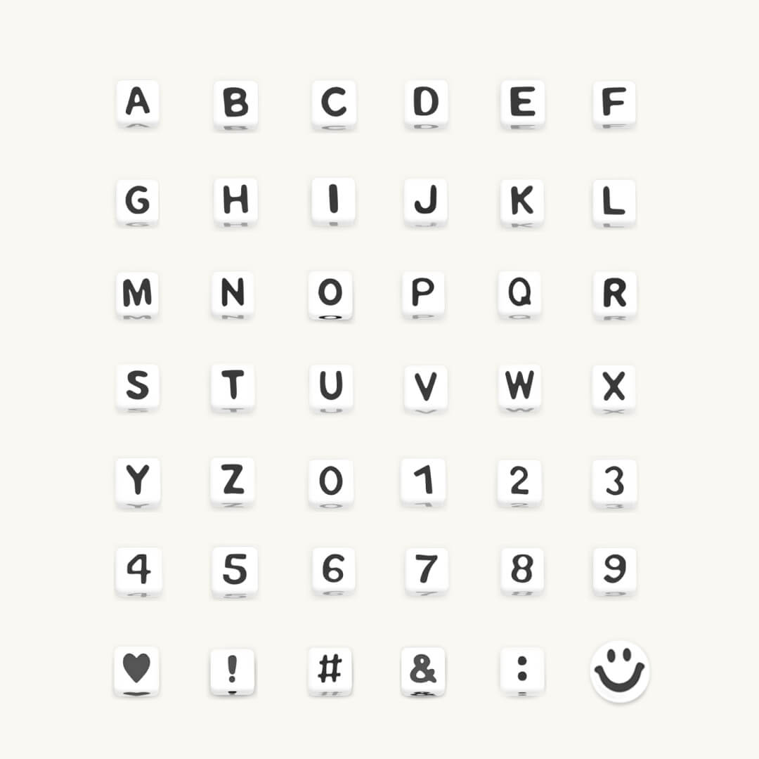 White letters, numbers, and symbols