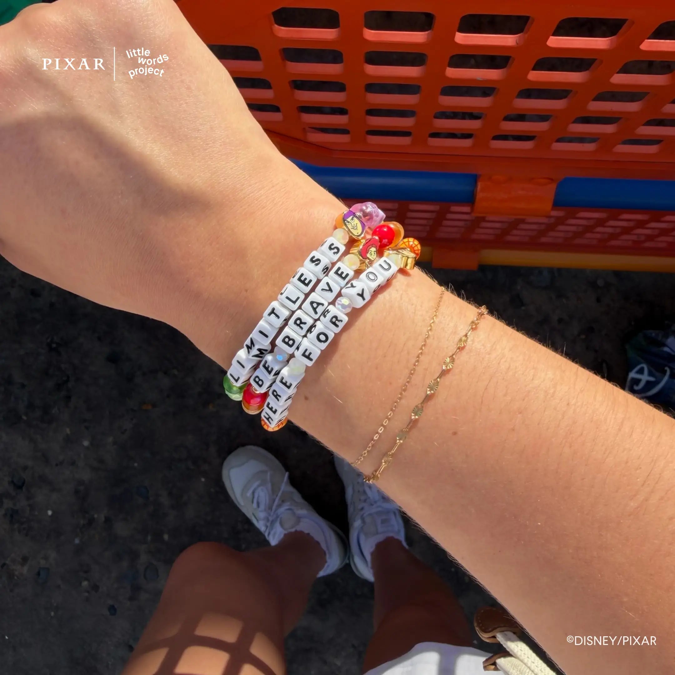 You've Got a Friend Toy Story bracelet set of three stacked on a model's wrist, lifestyle shot