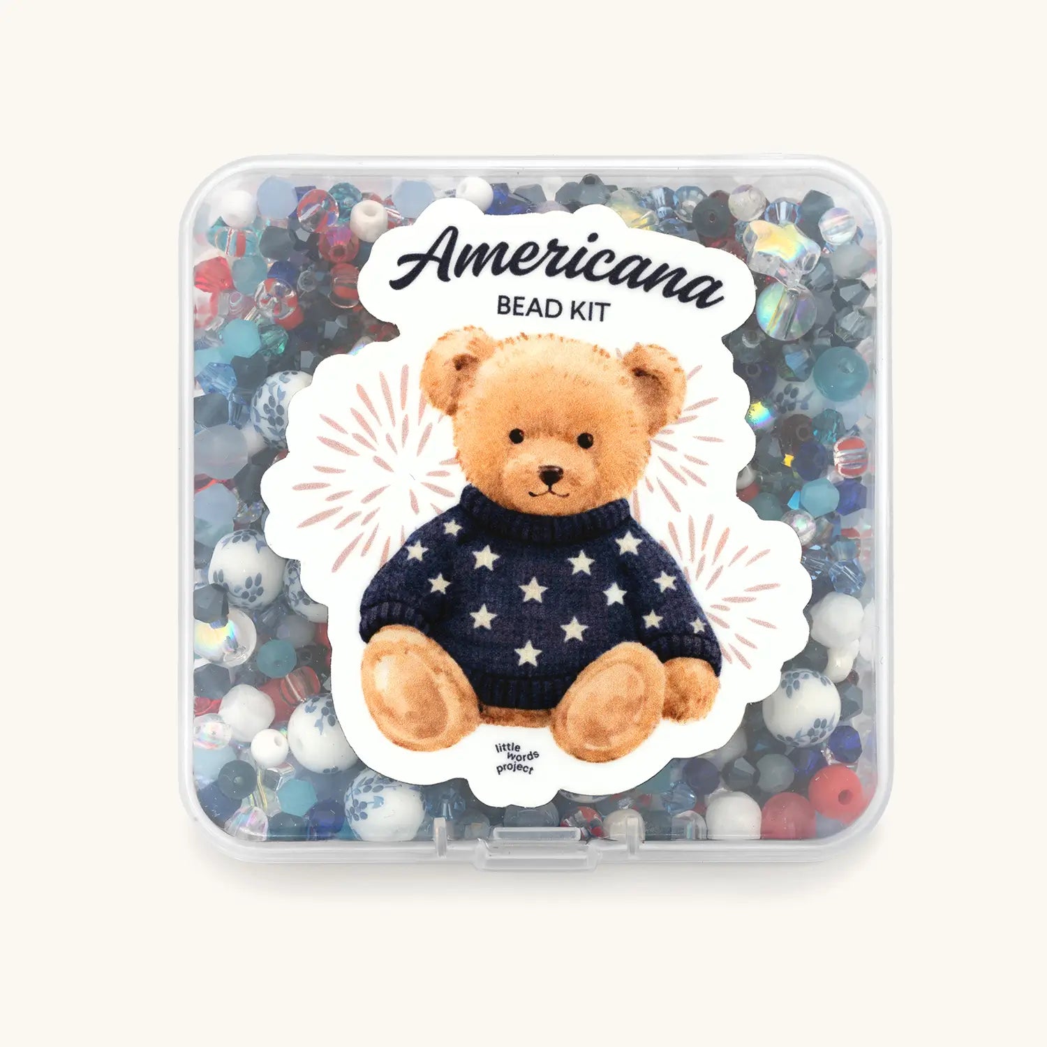 Front of Americana Bead Kit packaging featuring patriotic red, white, and blue branding