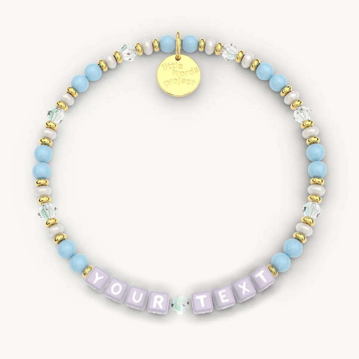 Personalized beaded bracelet with customizable text on a white background