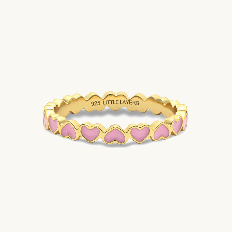 Pink Enamel All Around Heart Ring