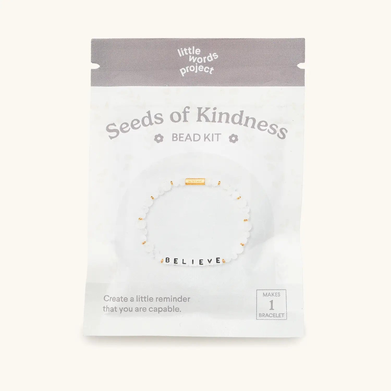 Believe Bead Kit — front flat-lay of packaged bead kit