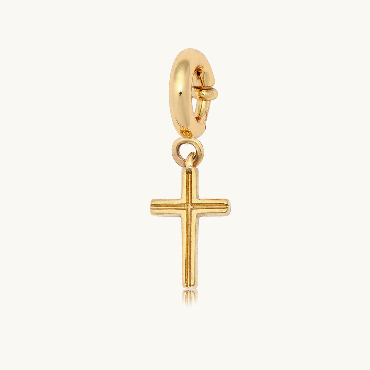 Cross charm option for the Let God bracelet, gold etched cross charm, on cream background