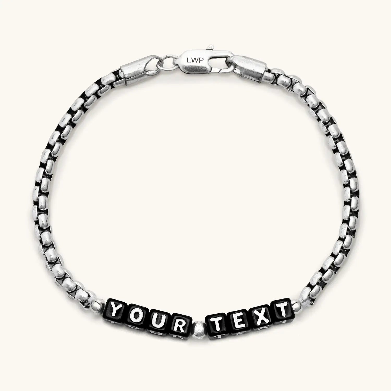 Custom Silver Antique Chain Bracelet - Black Letters