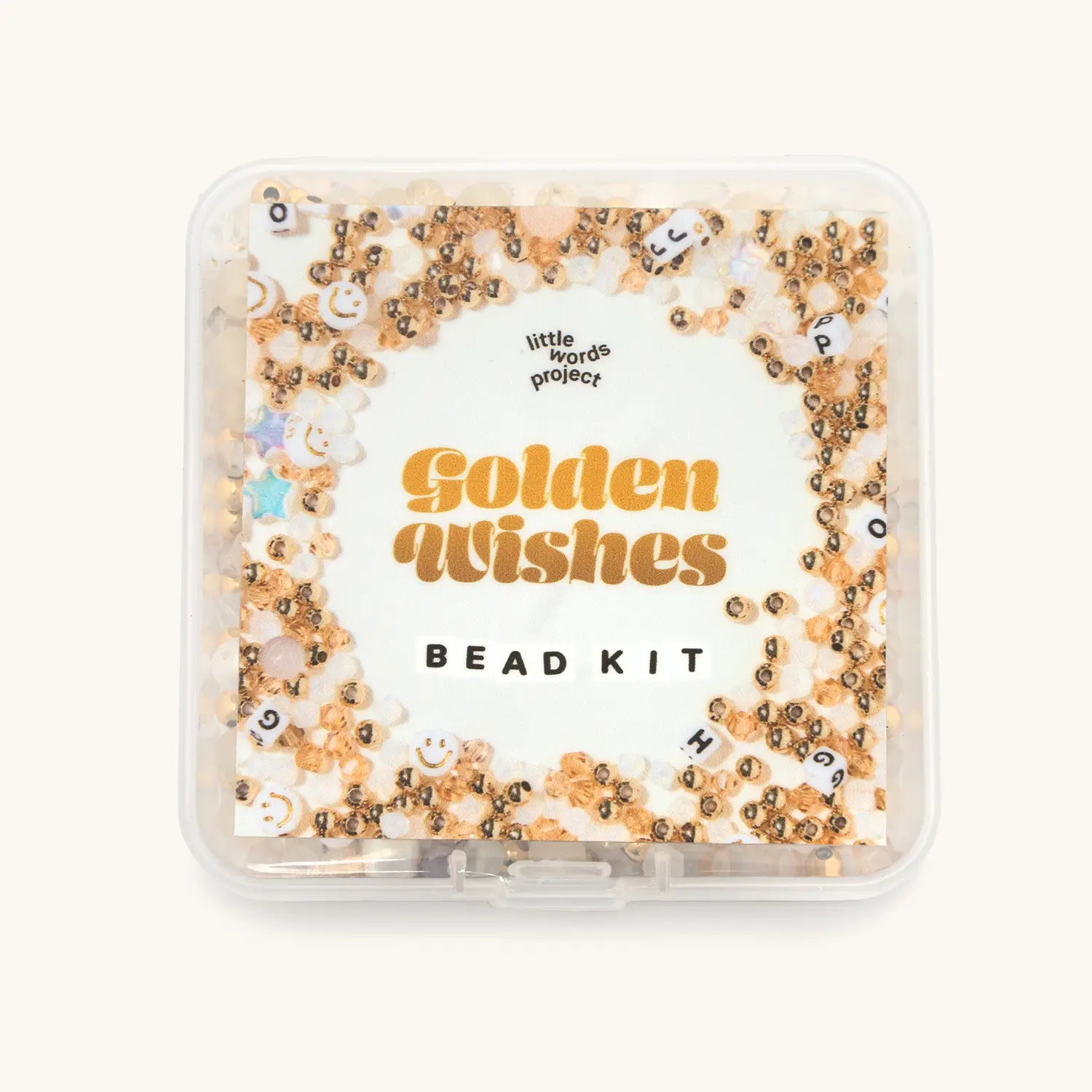 Front of Golden Wishes Bead Kit packaging with gold and warm-toned branding