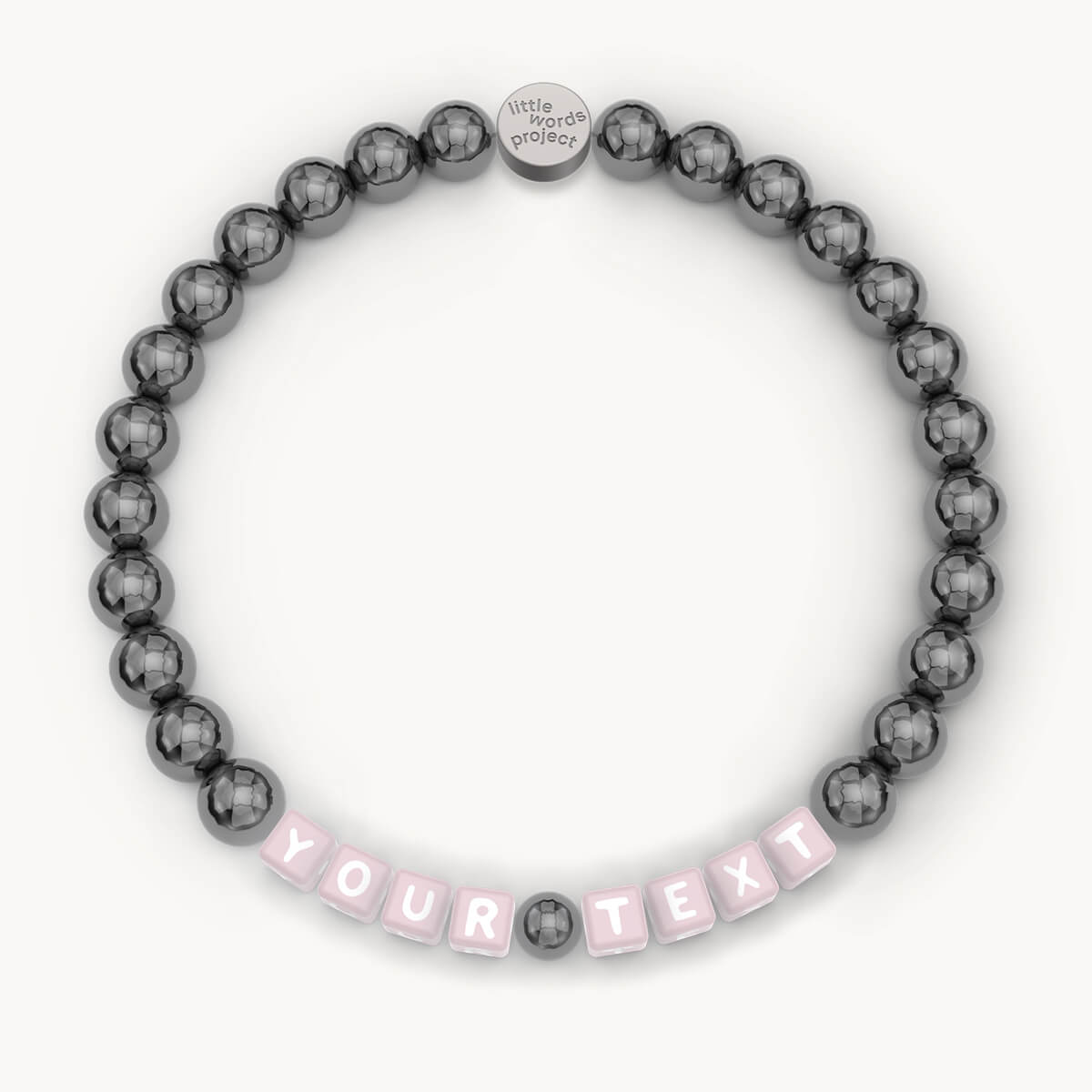 Custom Hematite Men's Bracelet in Pink Letters
