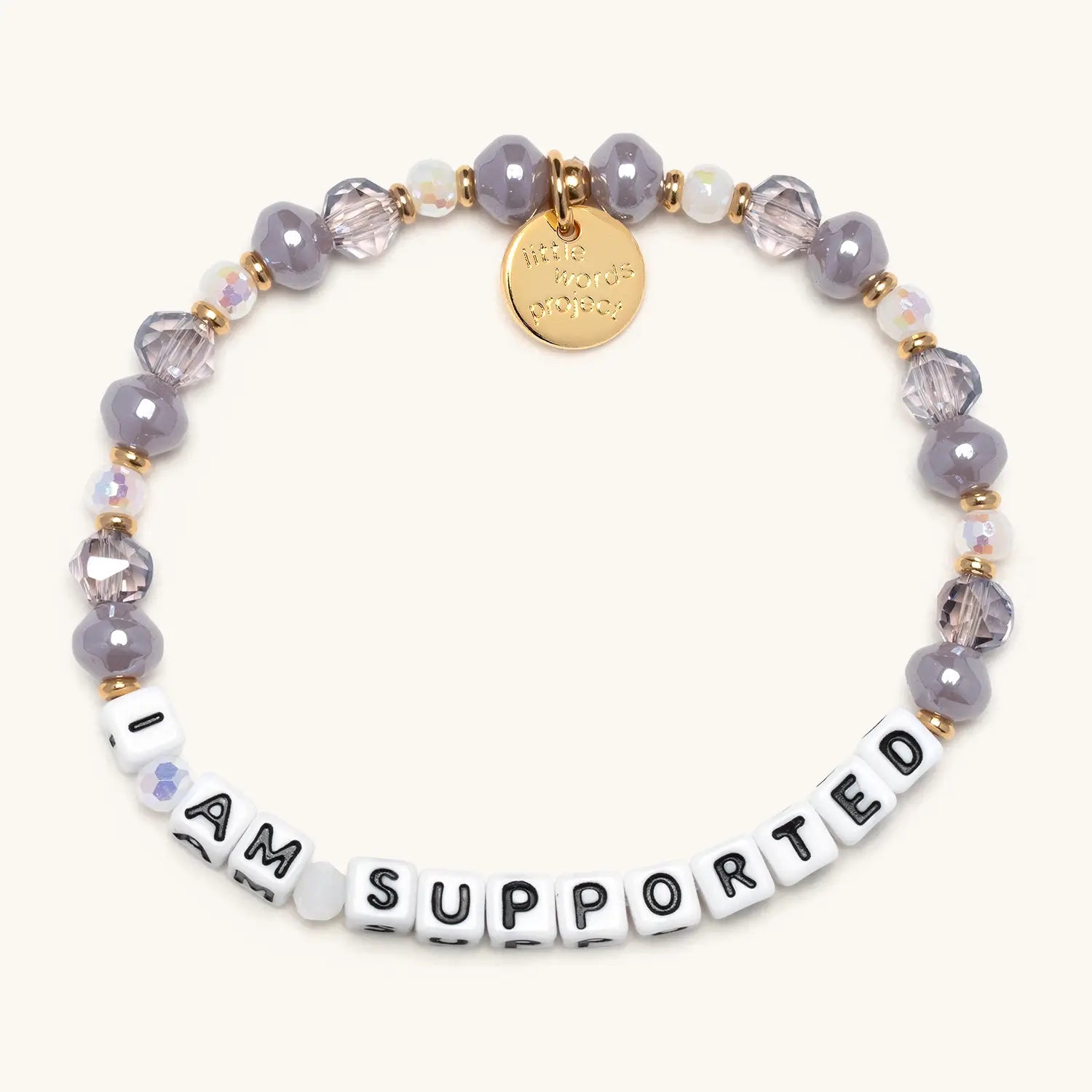I Am Supported beaded bracelet with grey stones