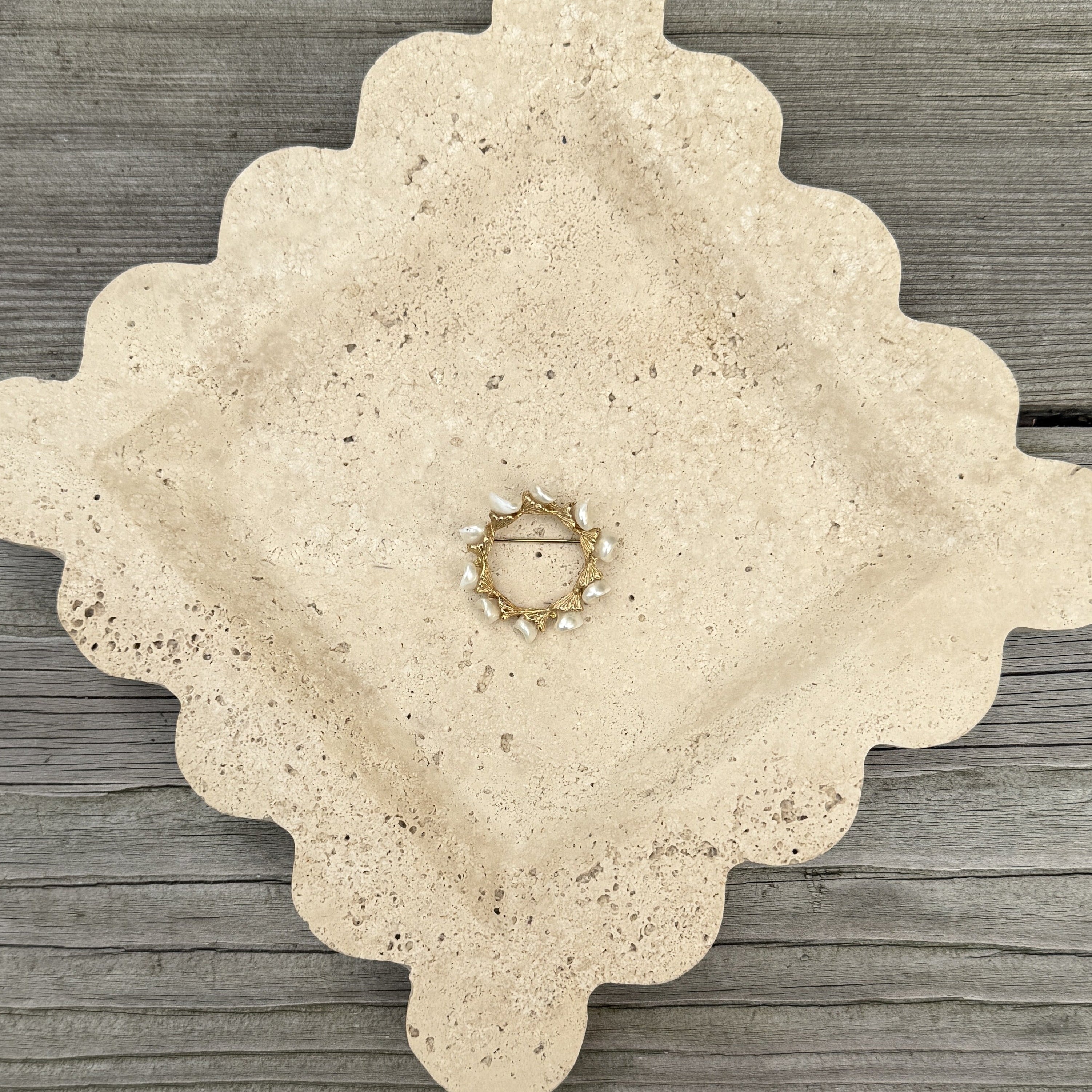 Carved Pearl Wreath Brooch