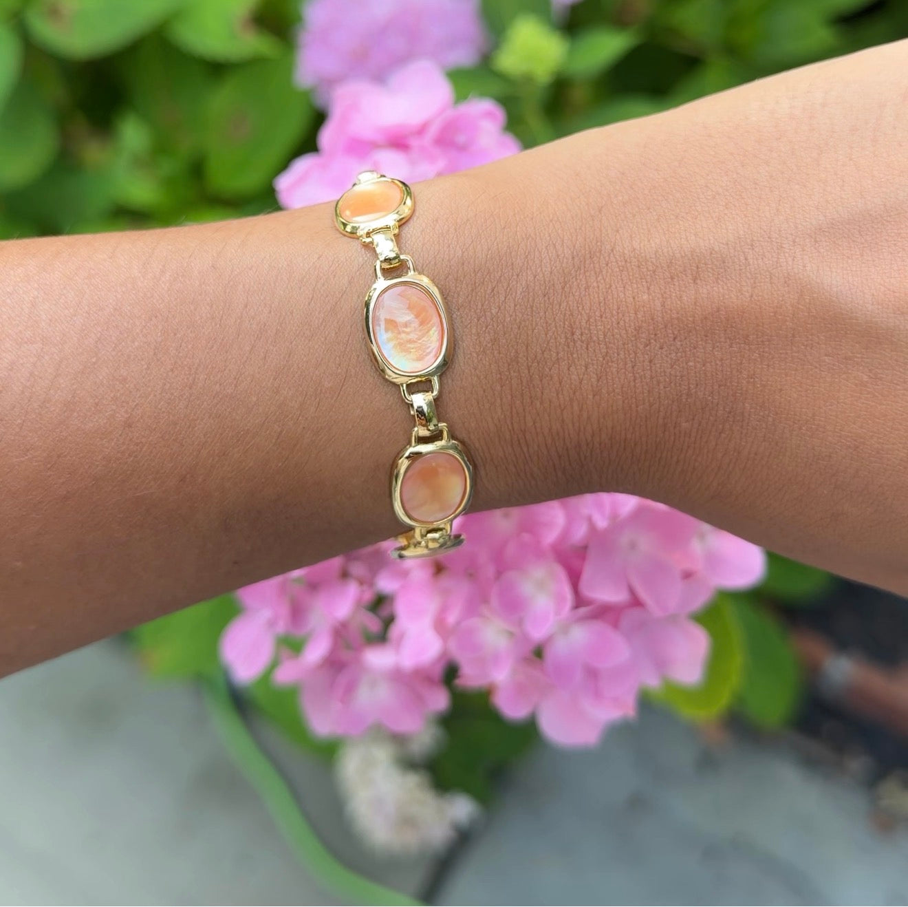 Peach Cabochon Link Bracelet
