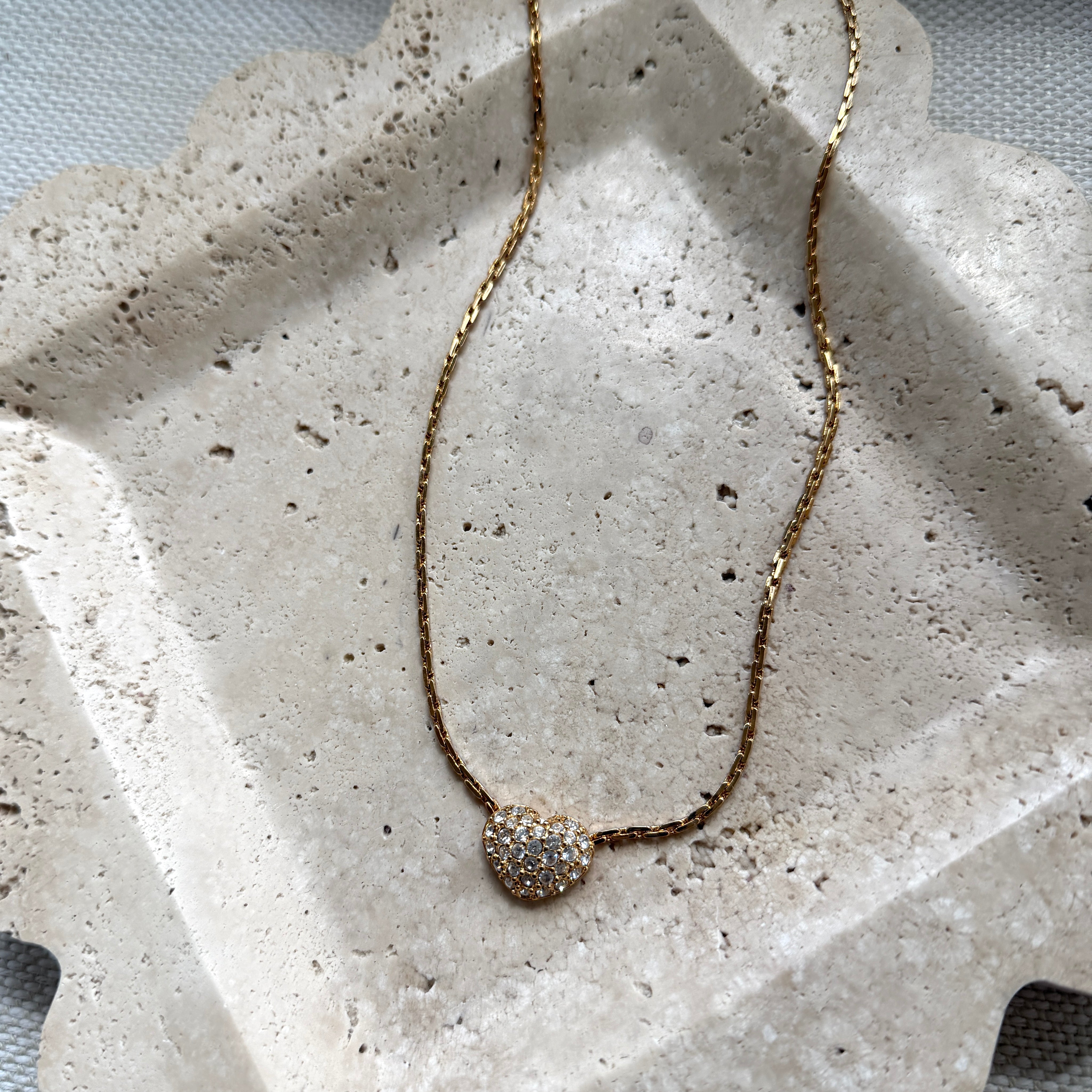 Vintage Swarovski Pavé Crystal Puffy Heart Necklace