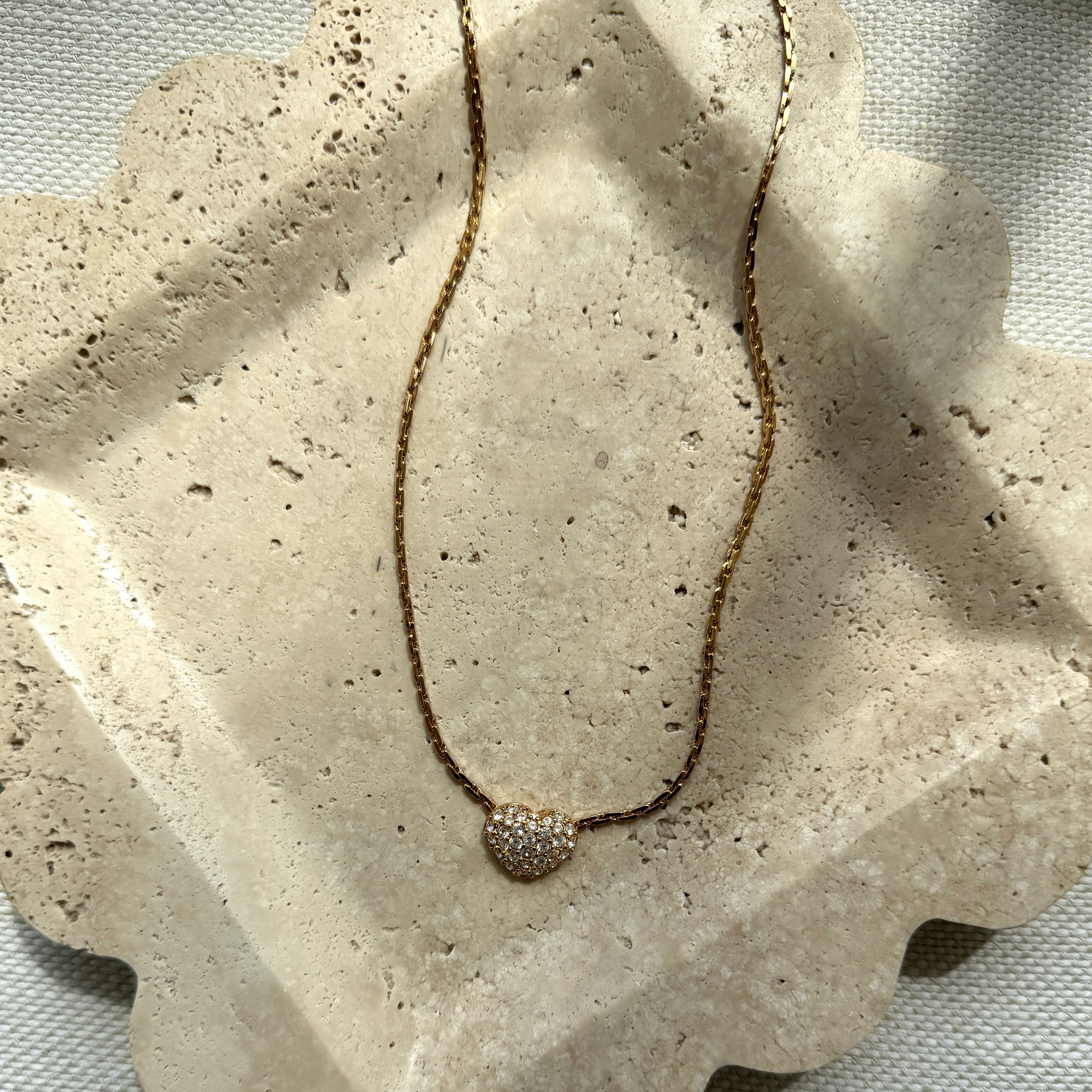Vintage Swarovski Pavé Crystal Puffy Heart Necklace