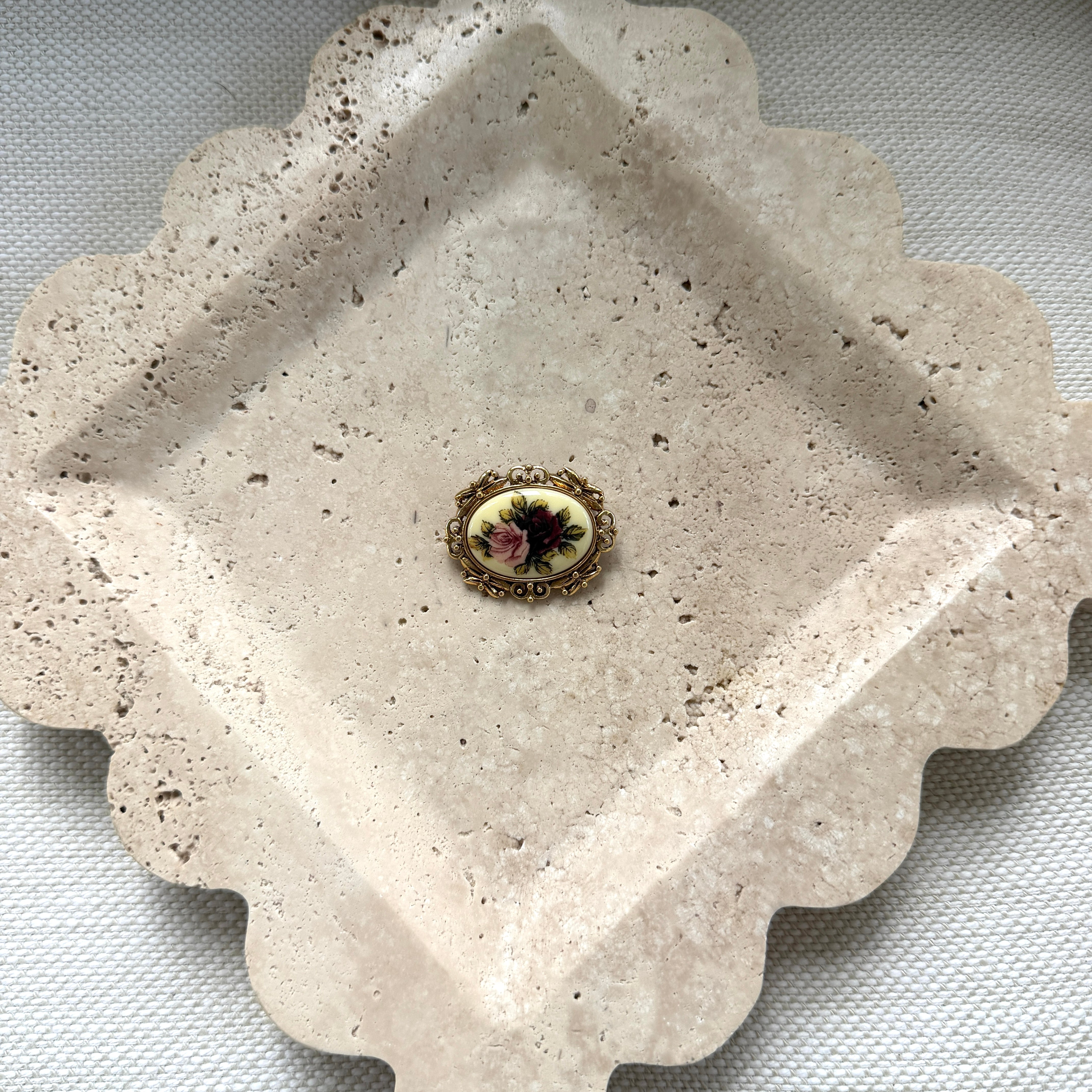 Victorian-Revival Cabbage Rose Cameo Brooch