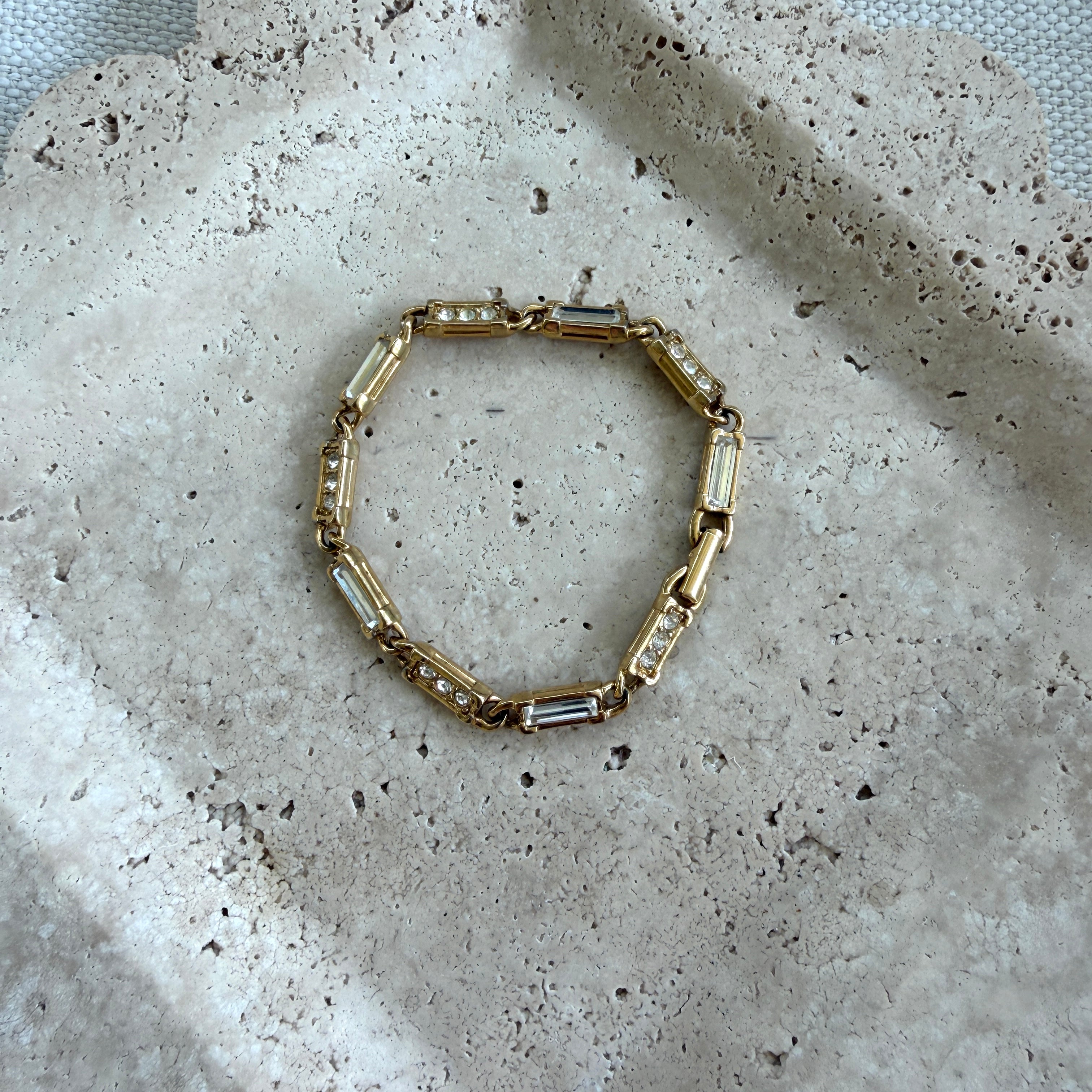 Vintage Swarovski Baguette & Round Crystal Bar Link Bracelet
