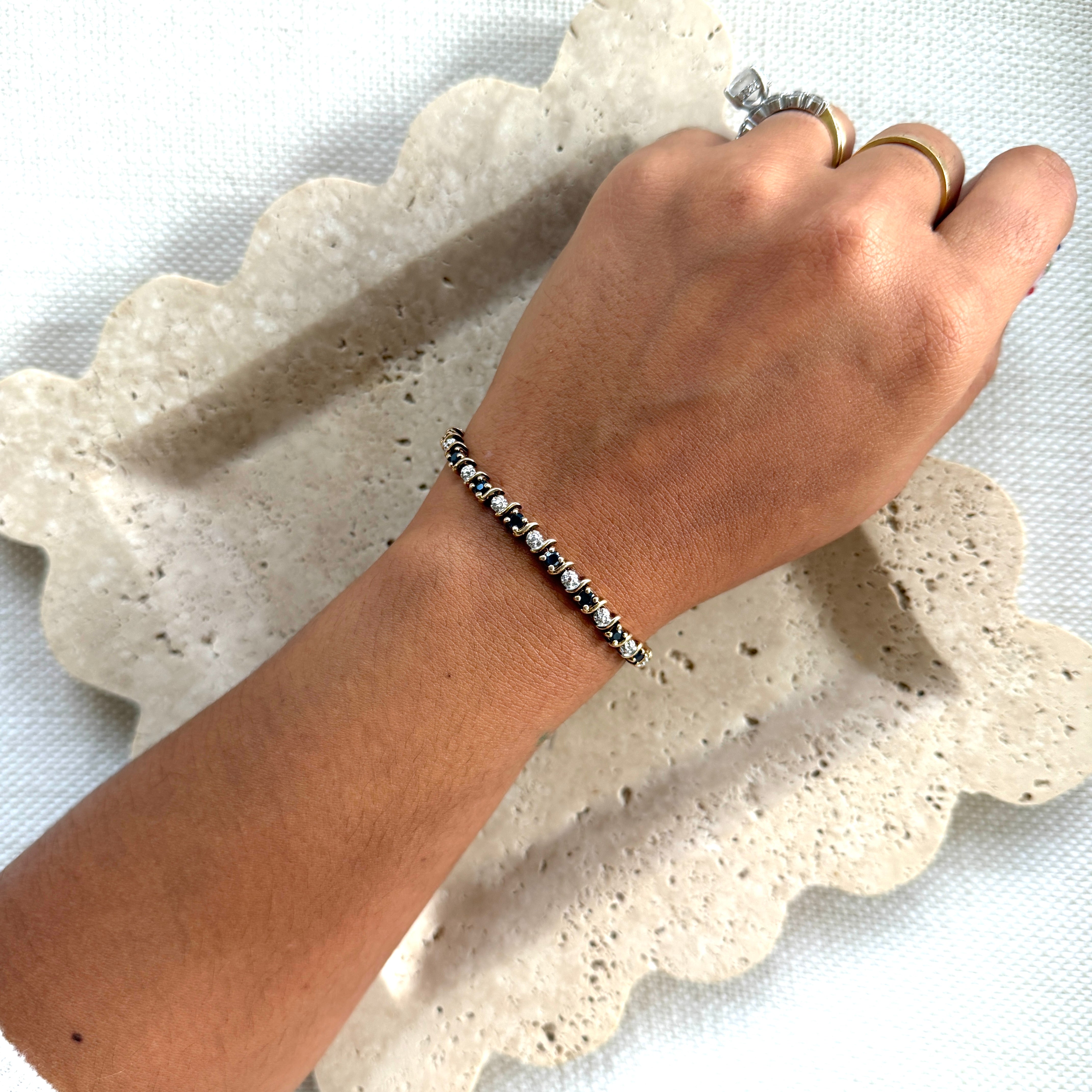 90's Gold Vermeil Sapphire & Diamond-Cut Tennis Bracelet