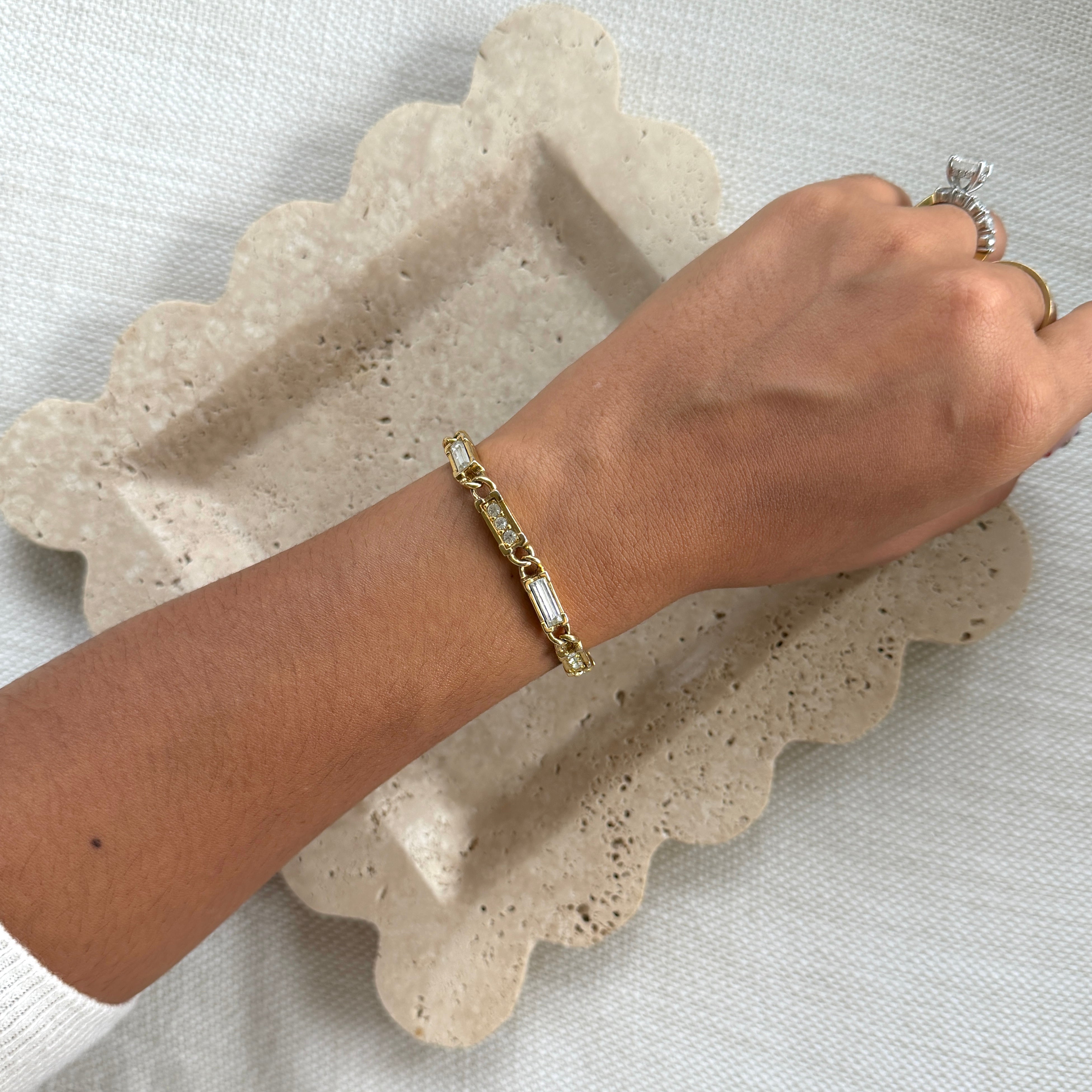 Vintage Swarovski Baguette & Round Crystal Bar Link Bracelet