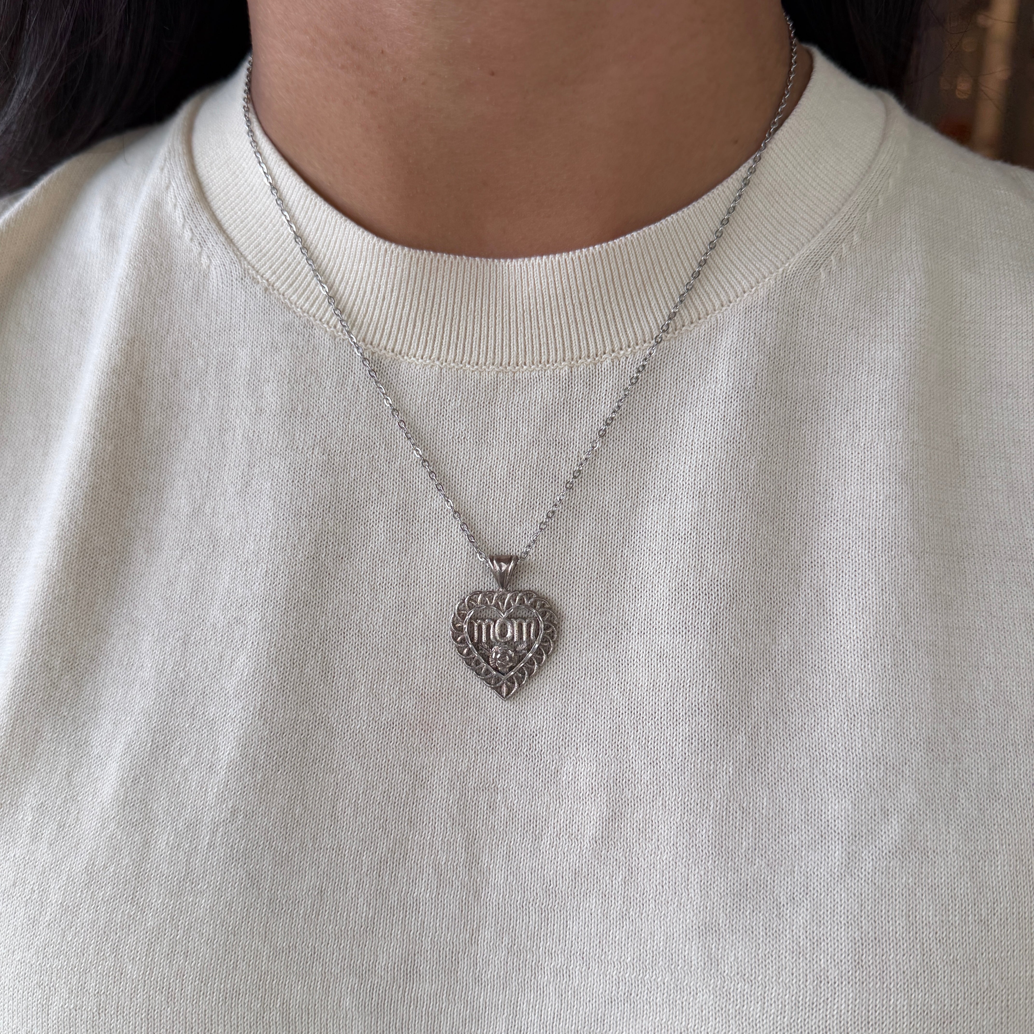 Sterling Silver Filigree Mom Charm