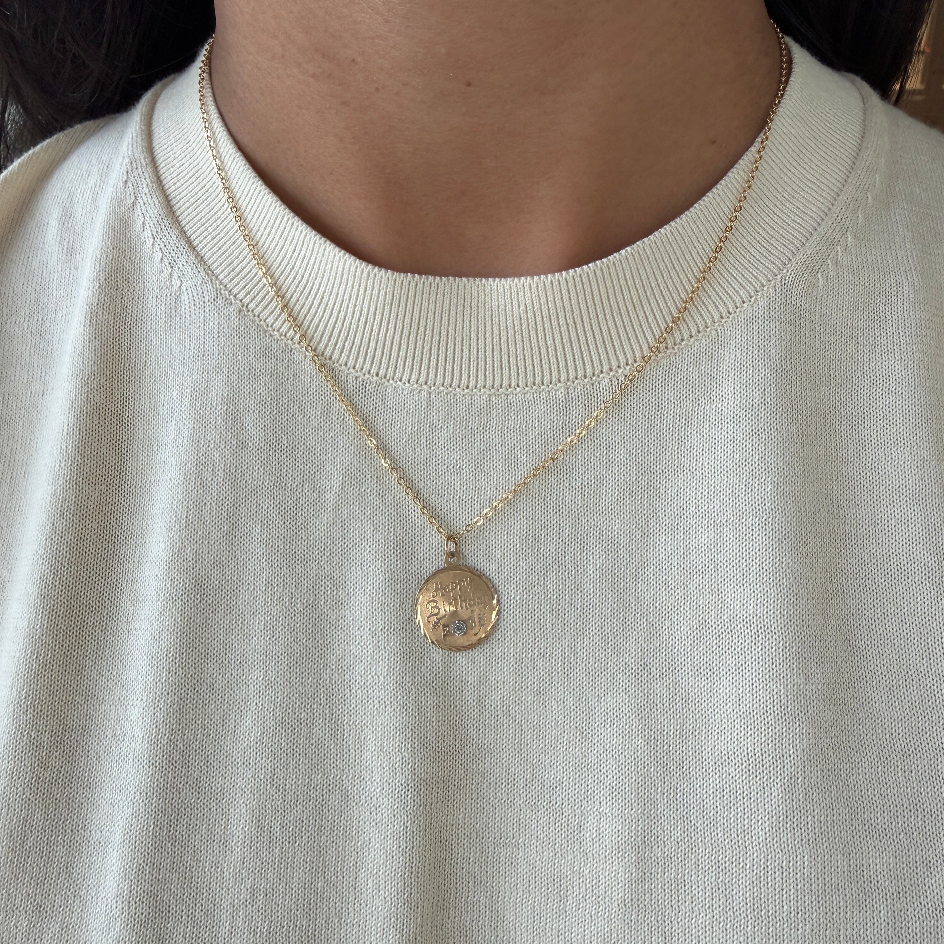 Vintage Engraved "Happy Birthday" Disc Pendant Necklace