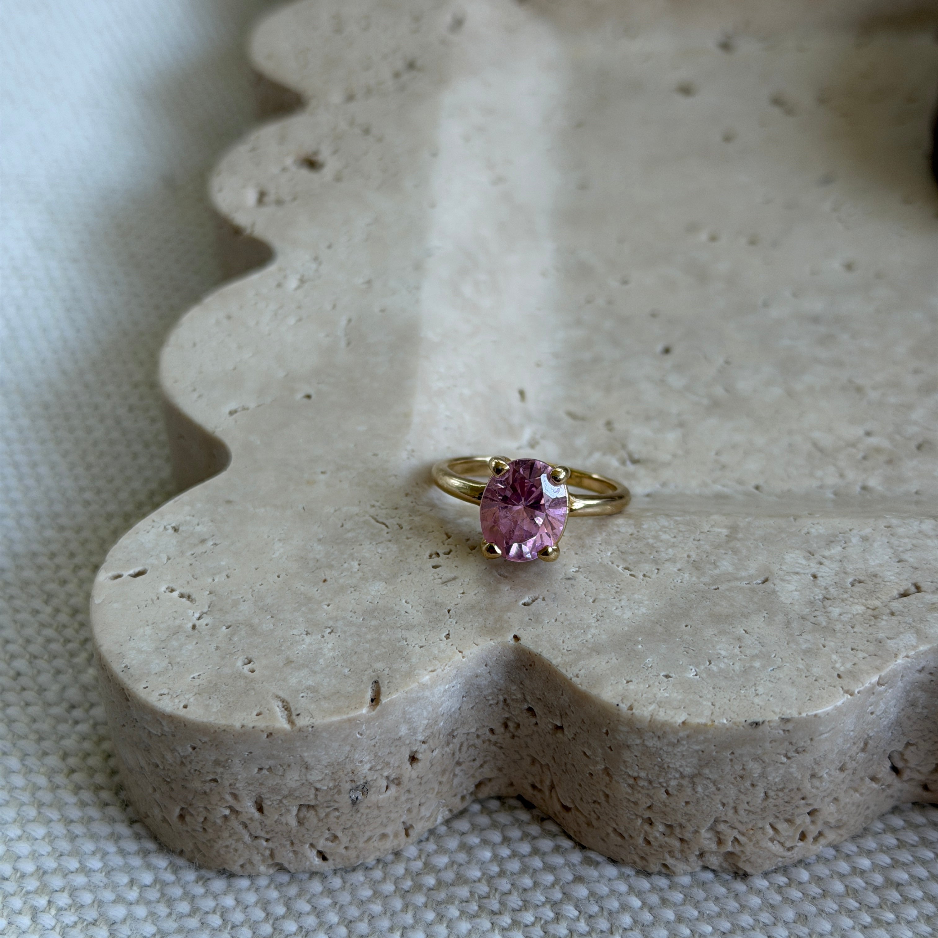 Mid-Century Pink Quartz Solitaire Ring
