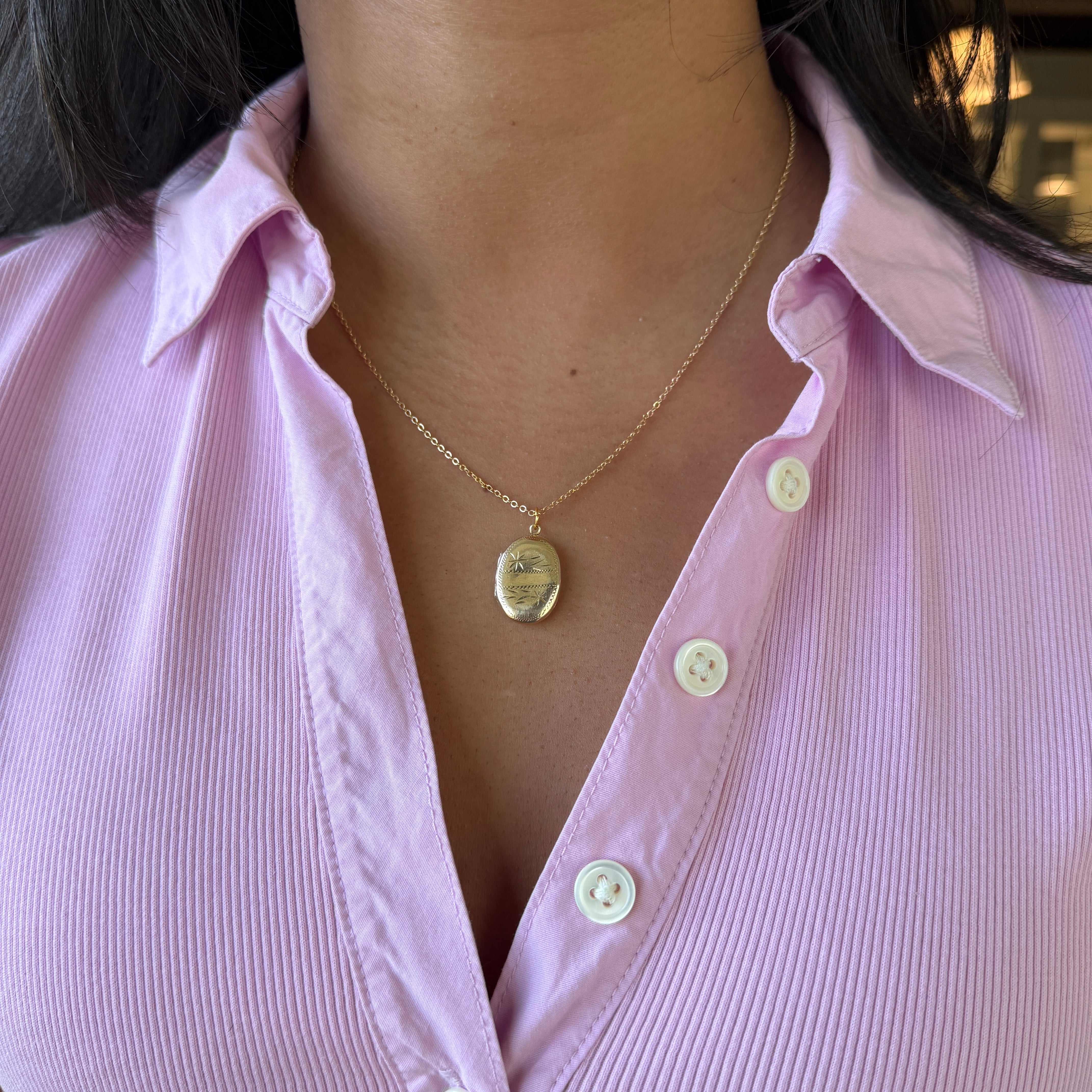 Gold-Filled Oval Locket with Star Engraving