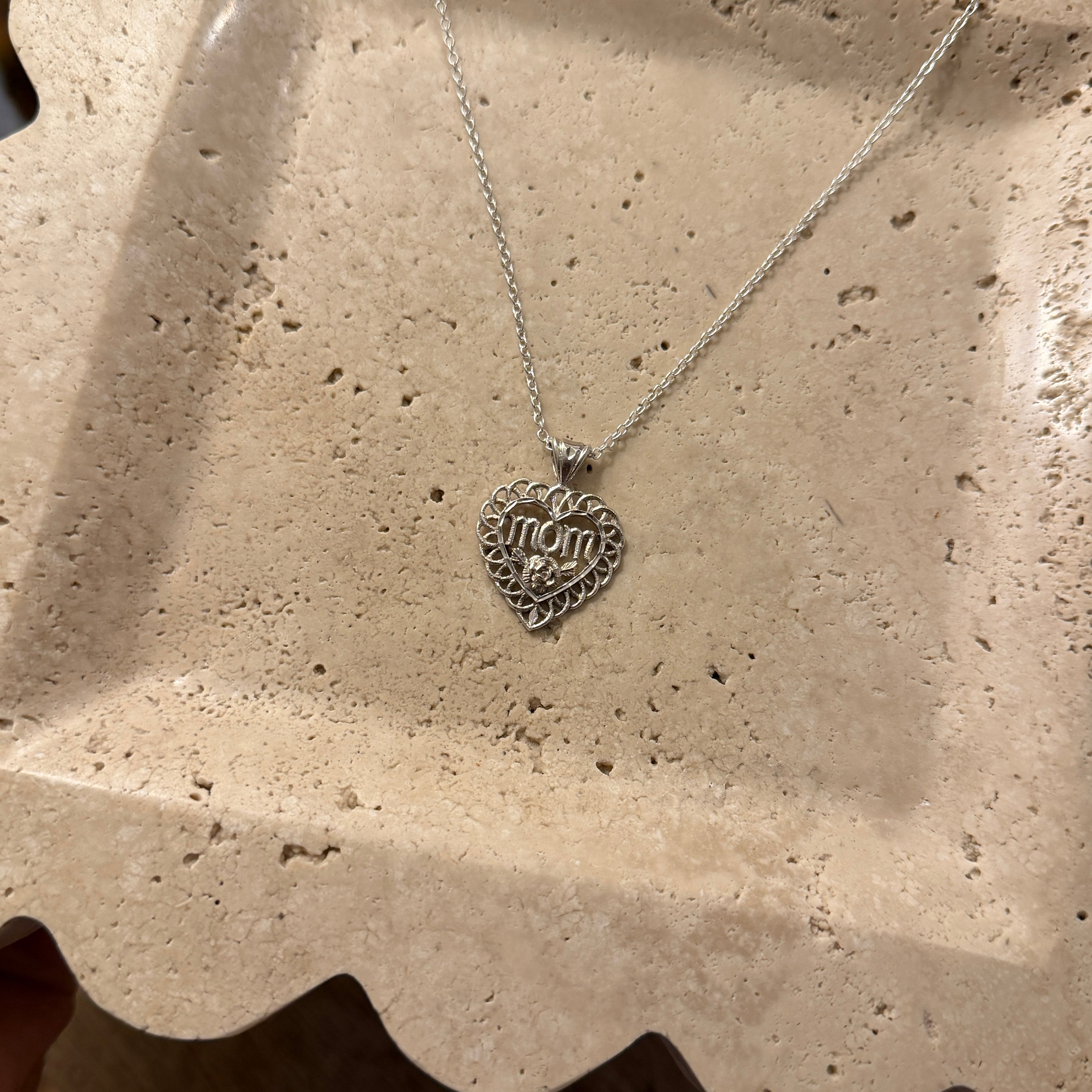 Sterling Silver Filigree Mom Charm