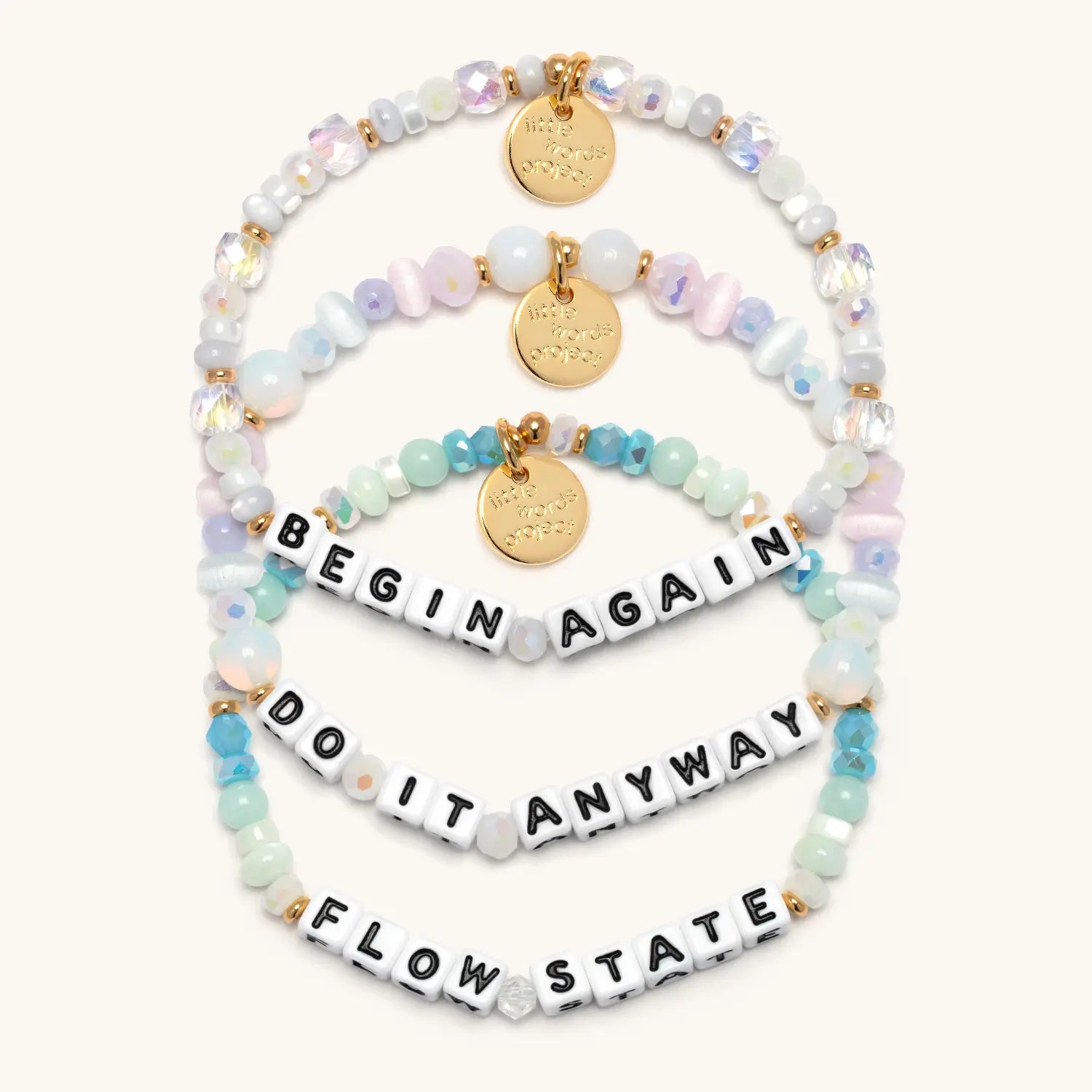 Begin Again, Do It Anyway, and Flow State bracelets