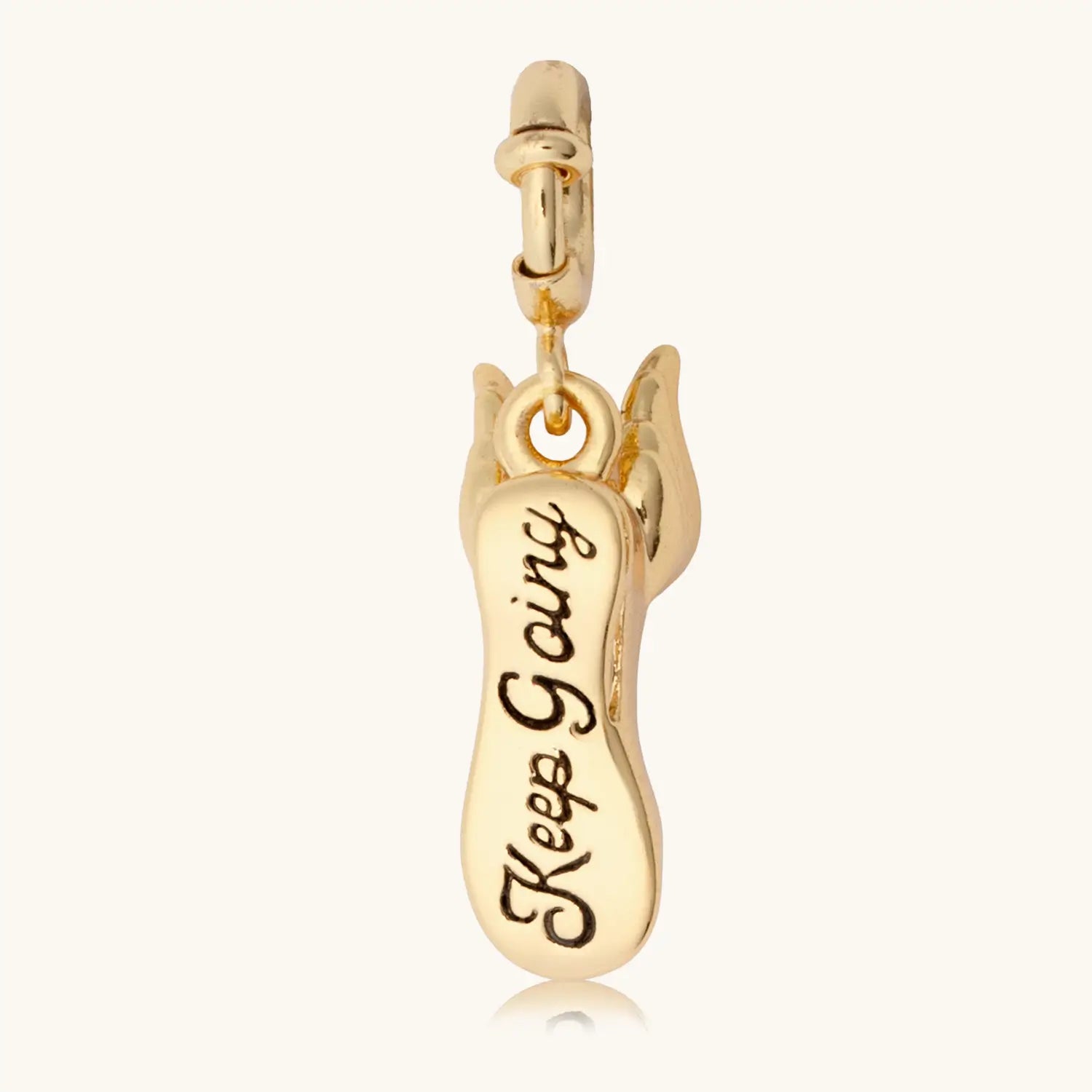 Little Words Project Keep Going Shoe Charm, back view on white background