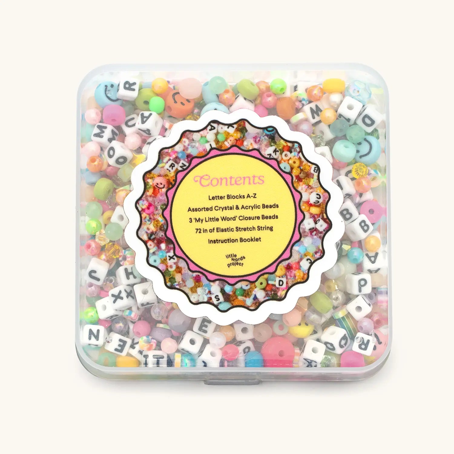 Back of Kindness Wins Bead Kit packaging showing product details and bead contents list