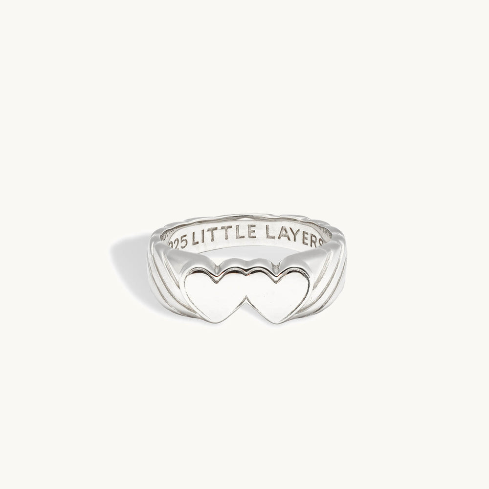 Double Heart Engravable Signet Ring | Little Layers Collection - Little ...