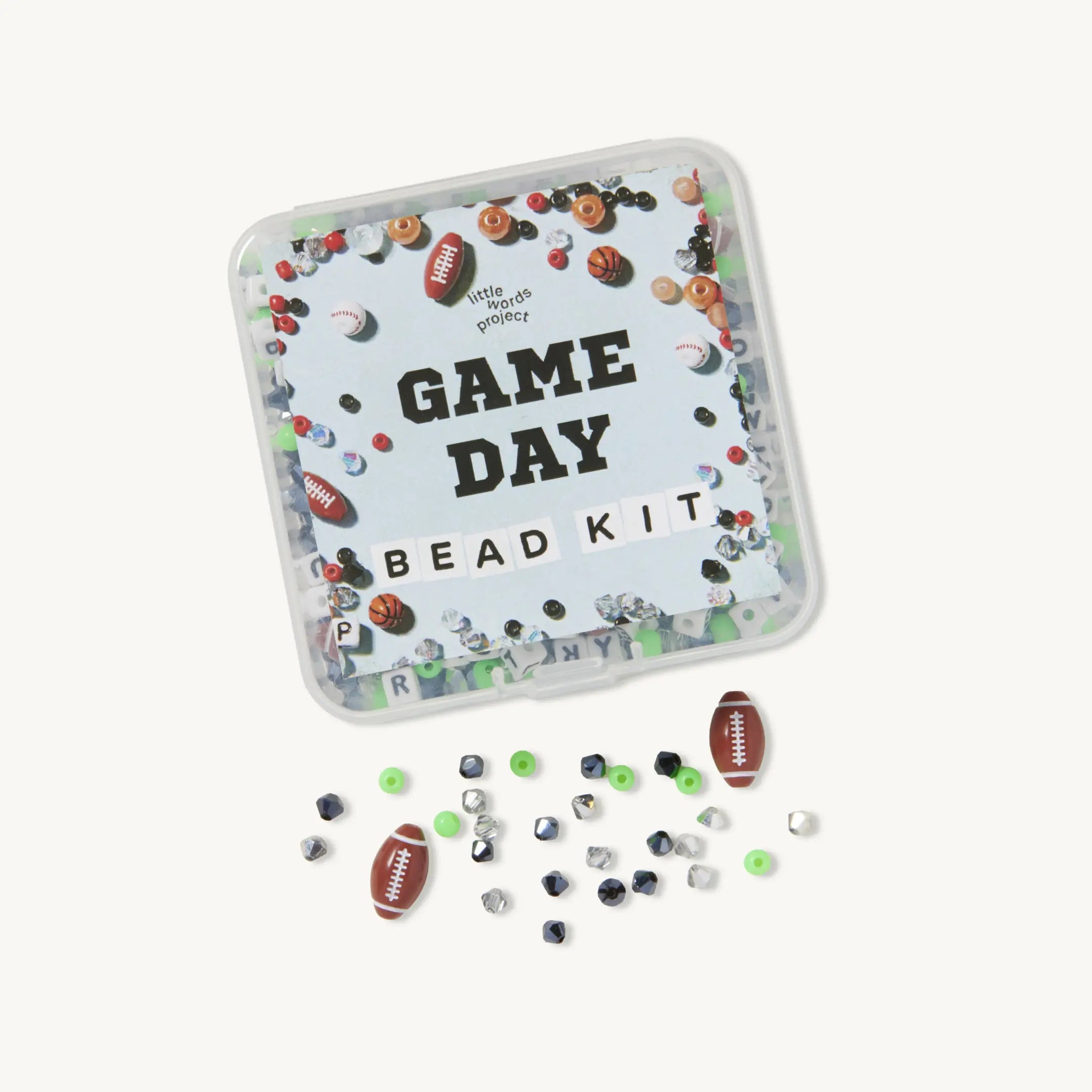 Game Day bead kit with football-themed beads on a white background