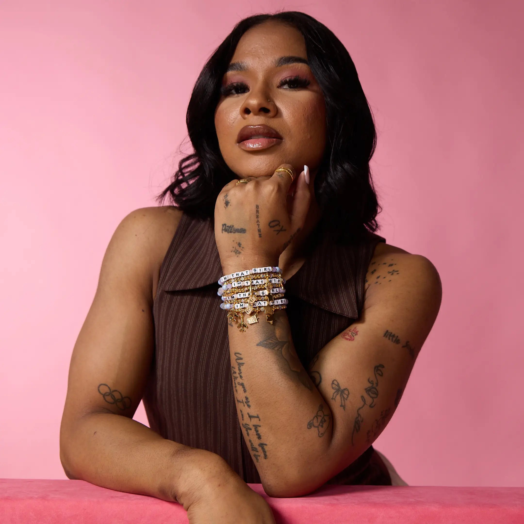 Jordan Chiles wearing Little Words Project bracelets 