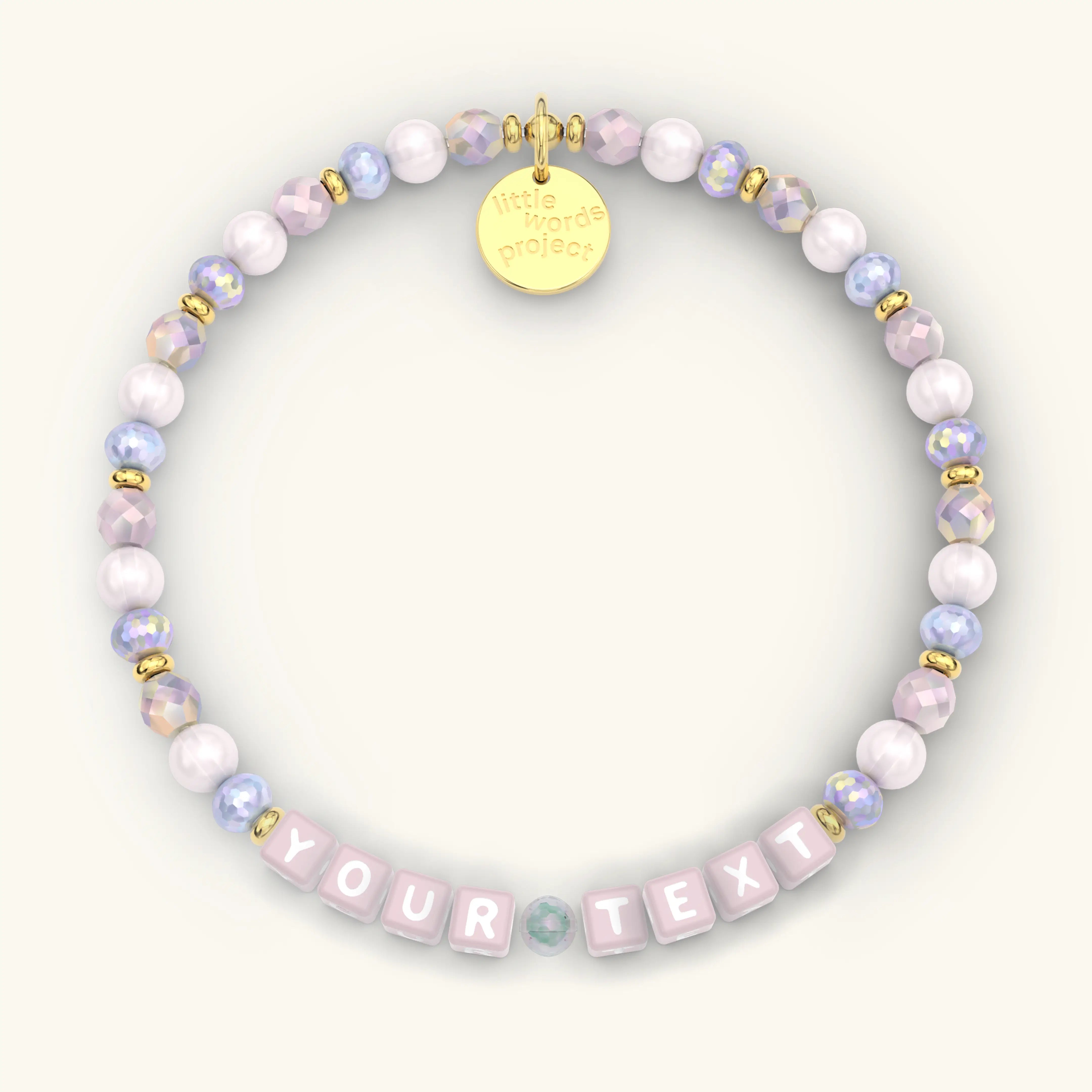 Custom bracelet with Pink Letters reading "YOUR TEXT"