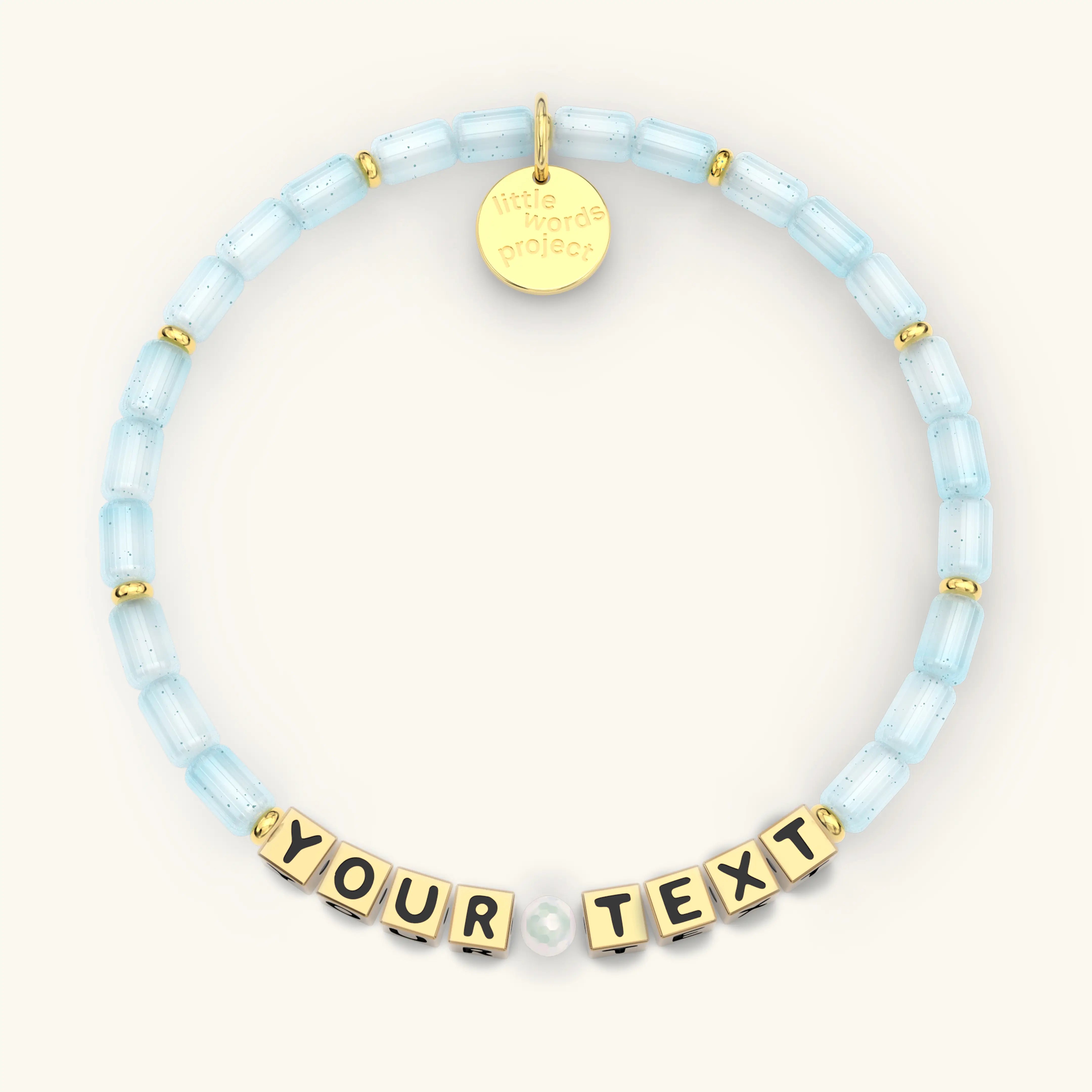 Custom bracelet with Gold Letters reading "YOUR TEXT"