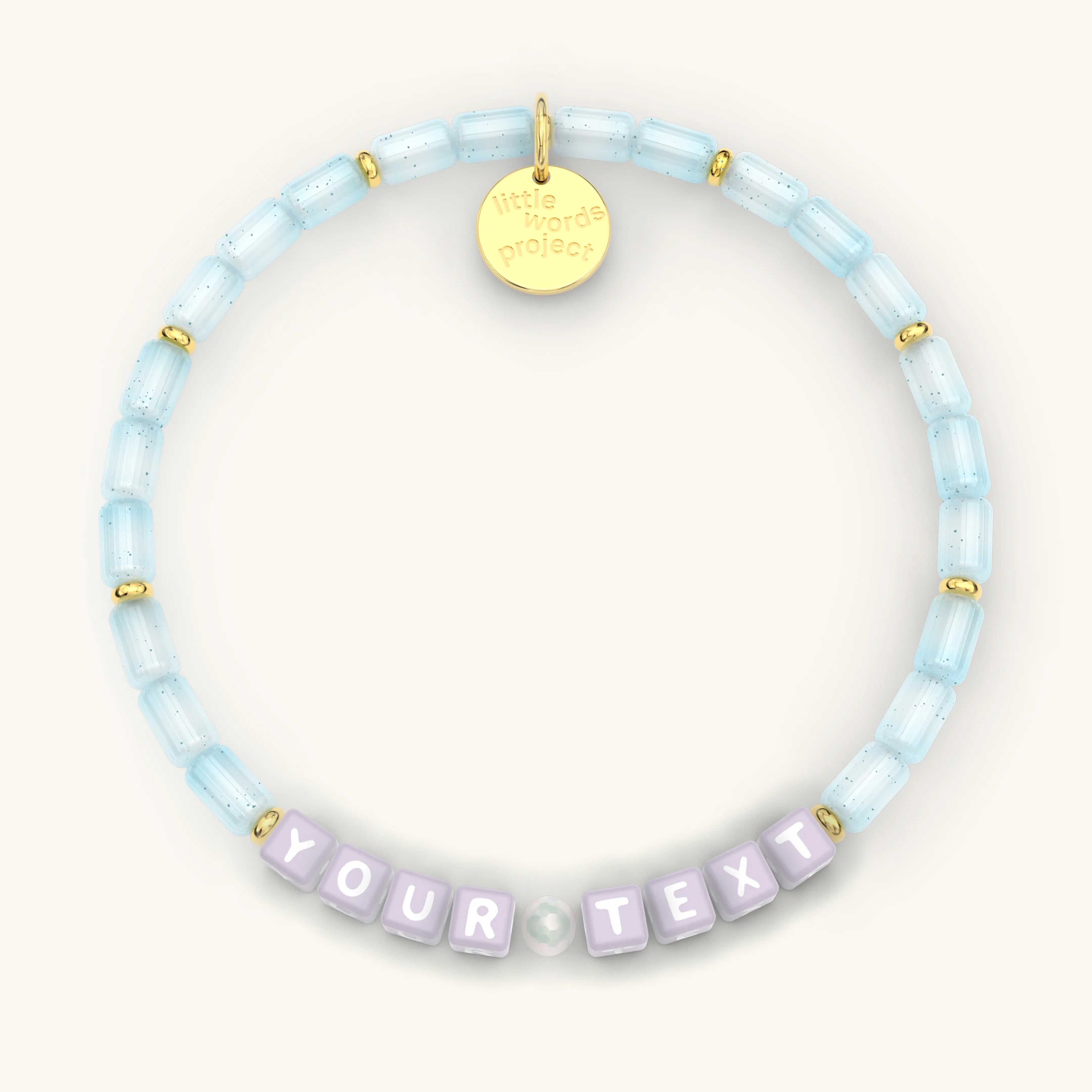 Custom bracelet with Purple Letters reading "YOUR TEXT"