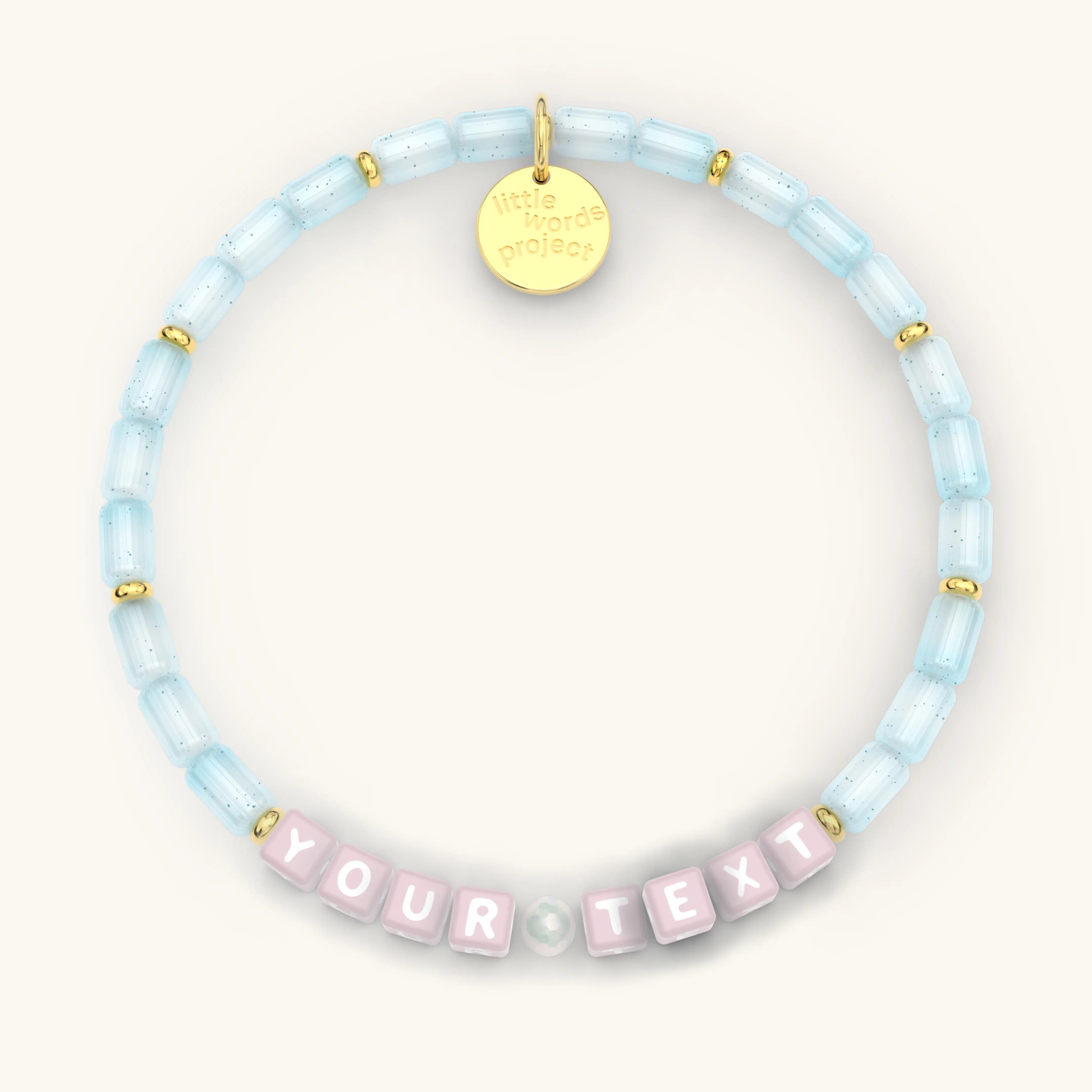 Custom bracelet with Pink Letters reading "YOUR TEXT"