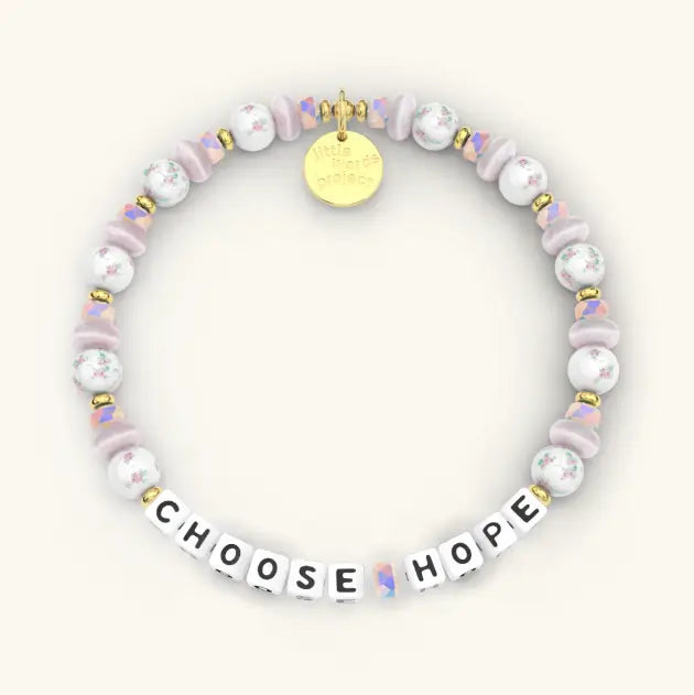 Beaded bracelet with 'CHOOSE HOPE' message on a white background