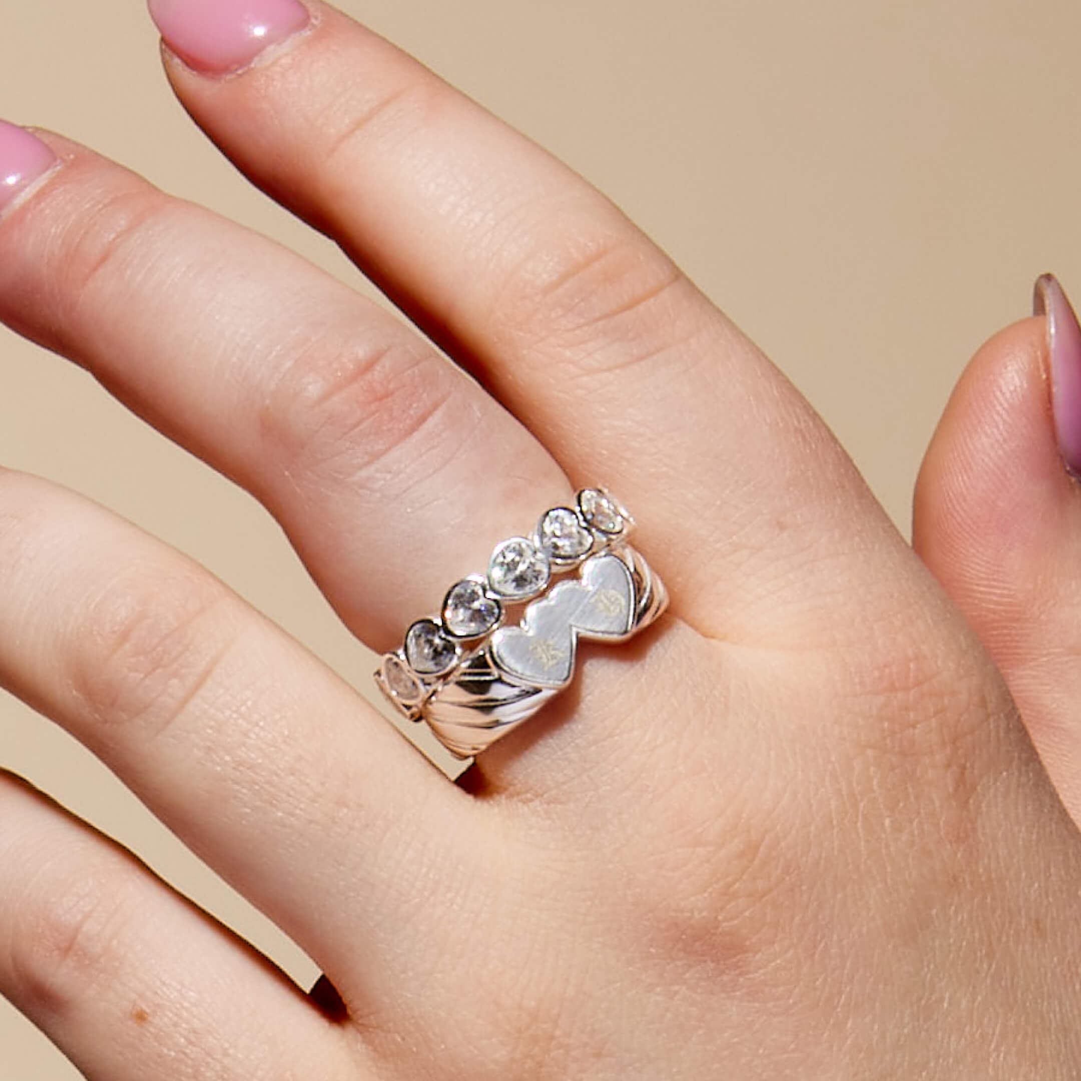 Double Heart Signet Ring (Silver)