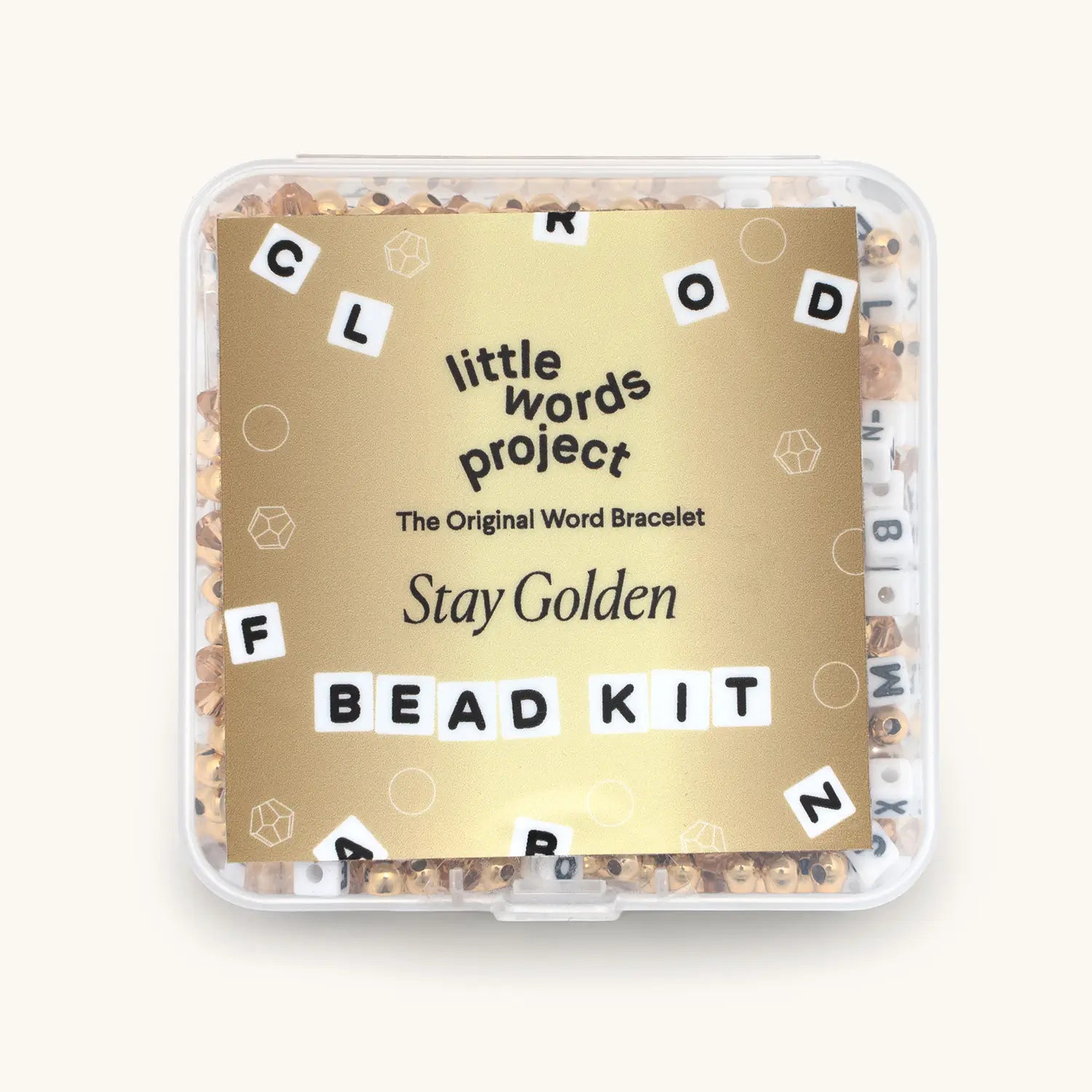 Bead kit packaging with 'little words project' branding on a white background