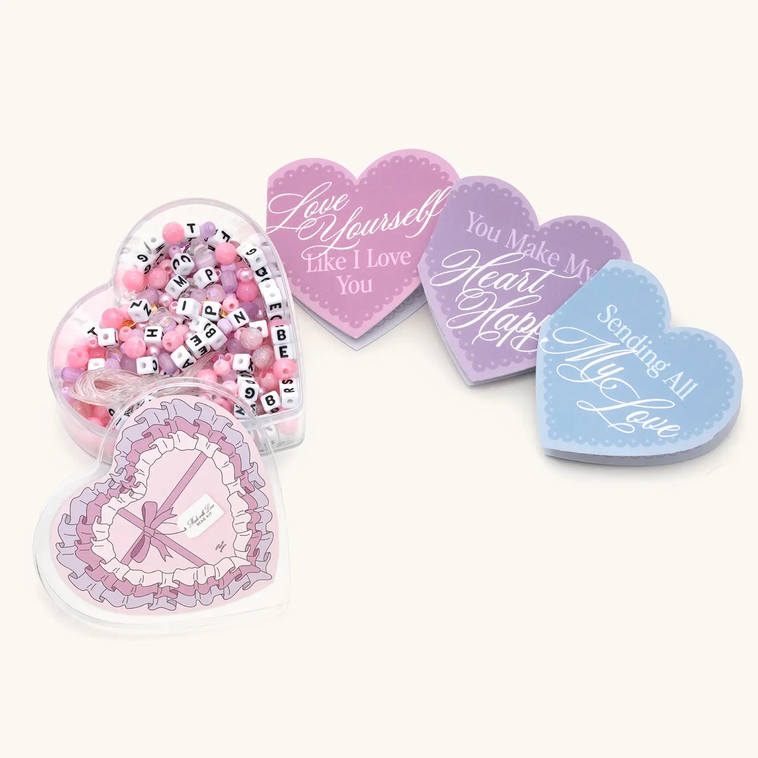 Heart-shaped motivational notes with inspirational messages on a white background