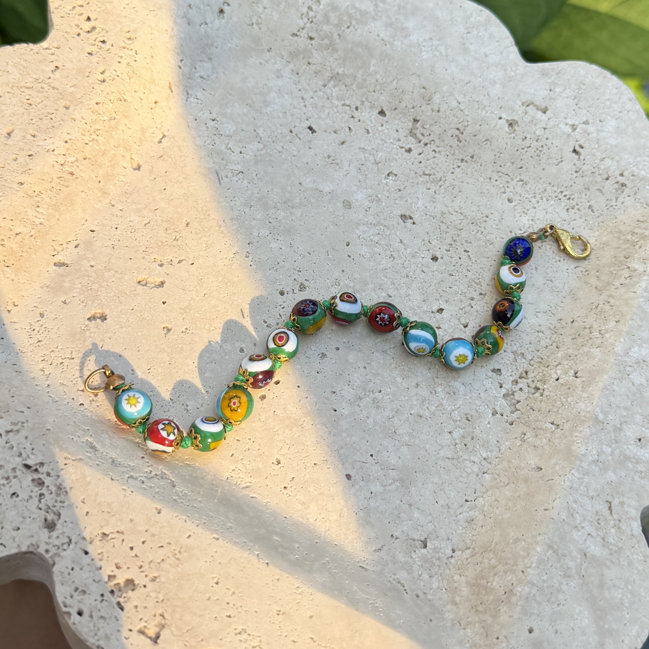 Green Multi Painted Bead Bracelet
