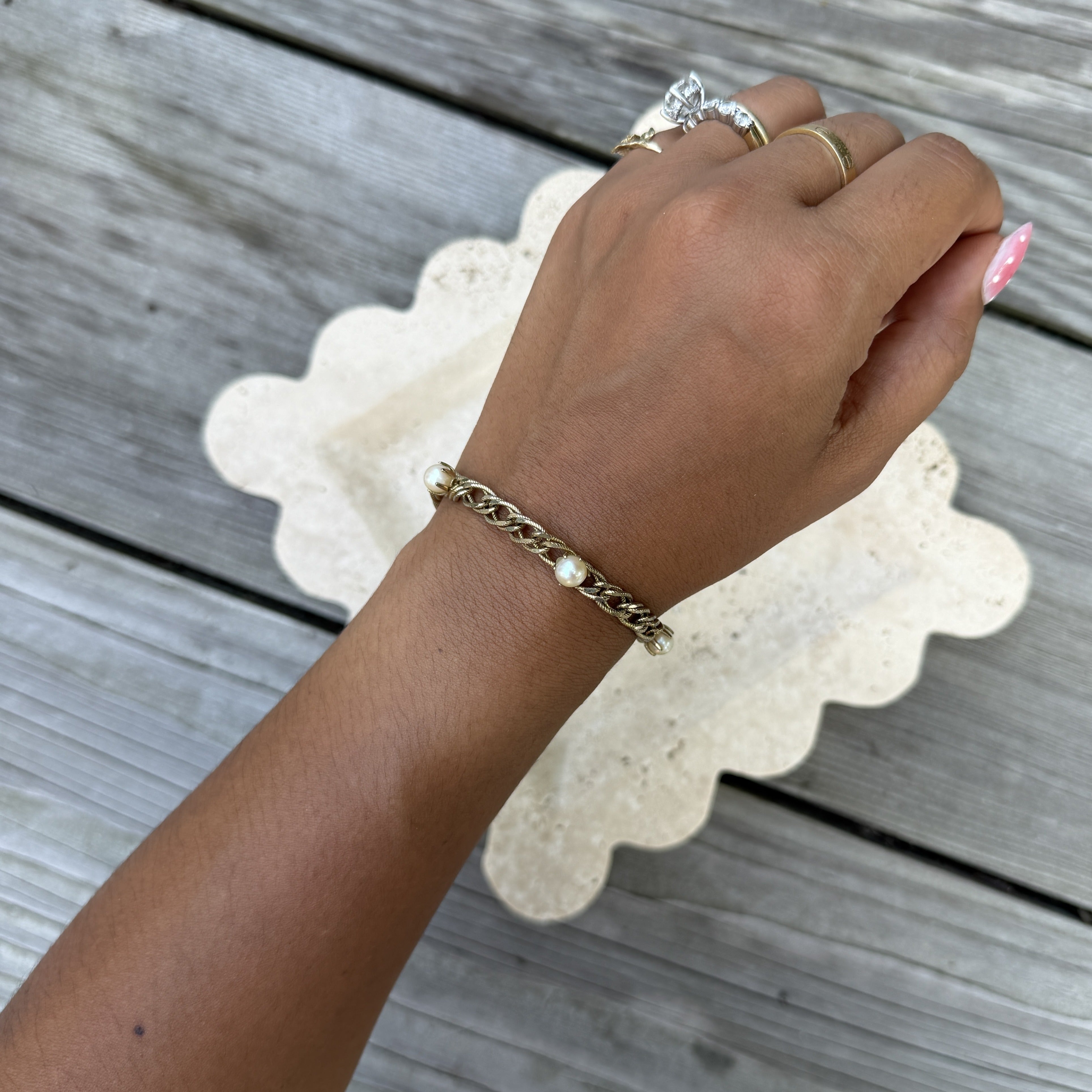 Braided Pale Gold Bracelet with Pearls