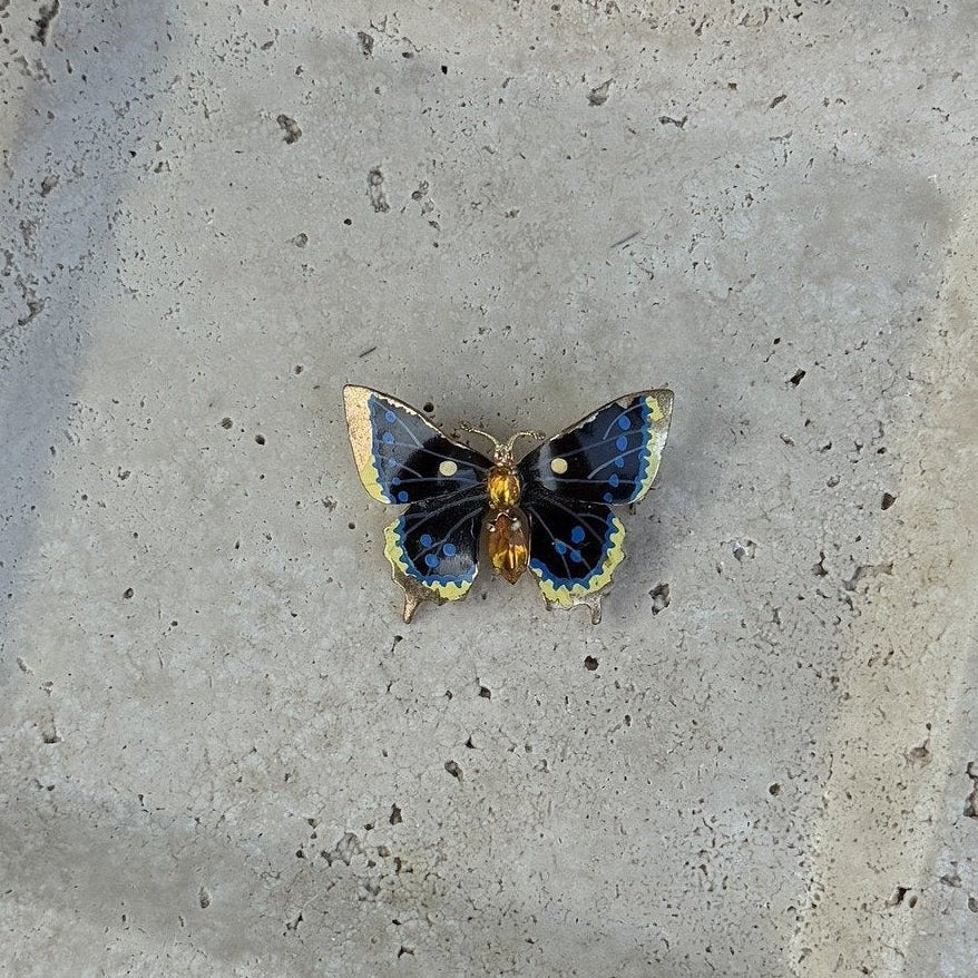 Navy Enamel Butterfly Brooch