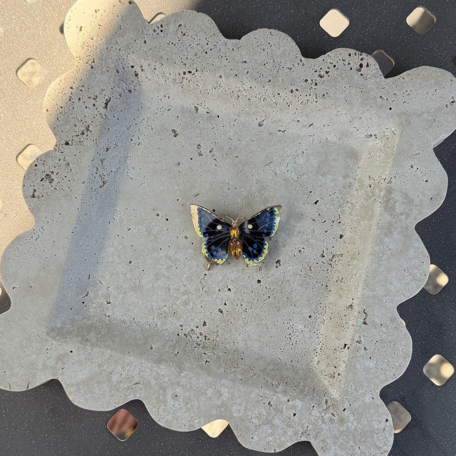 Navy Enamel Butterfly Brooch