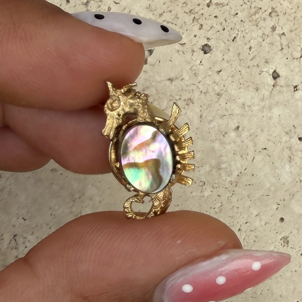 Gold Seahorse Abalone Brooch