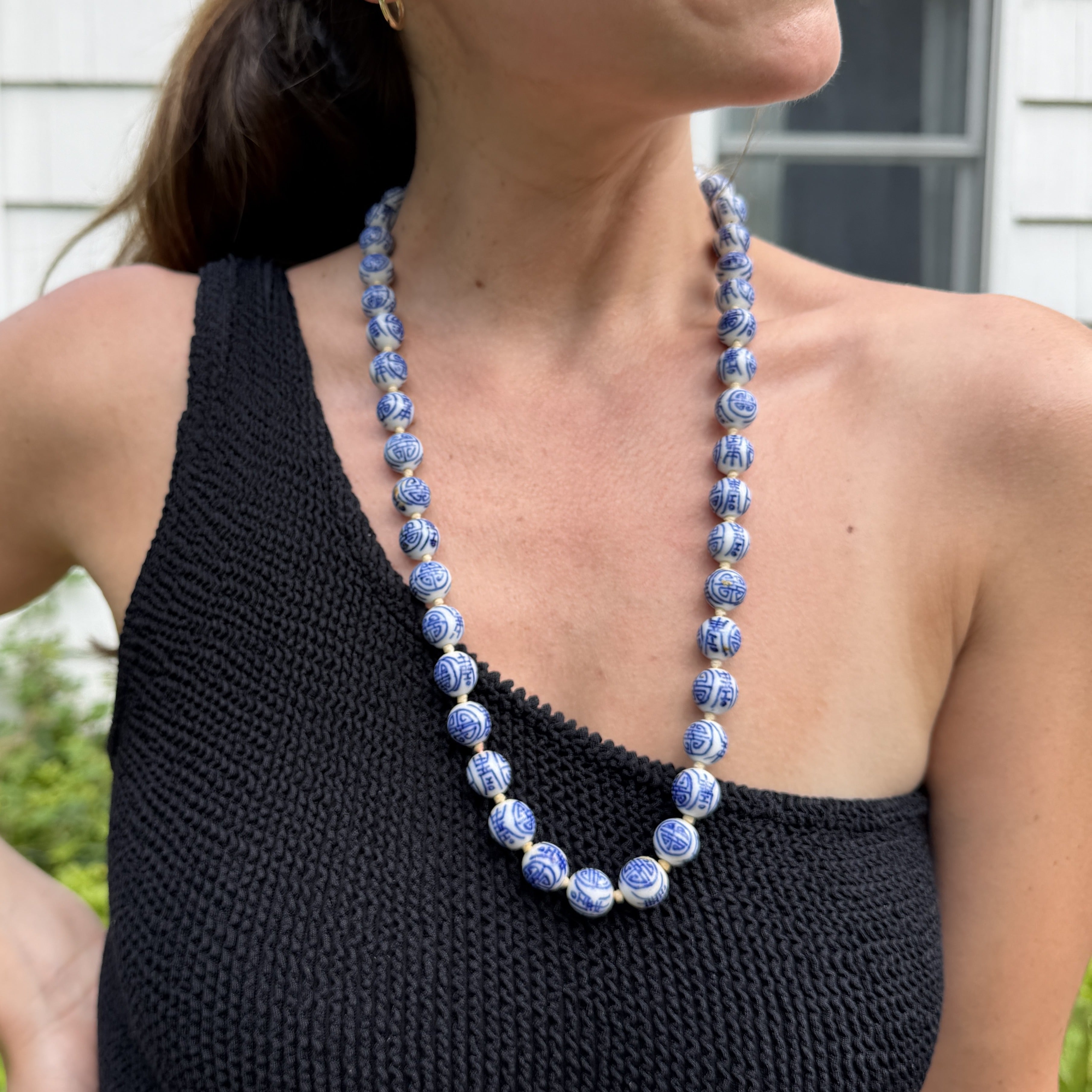 Blue and White Character Bead Necklace