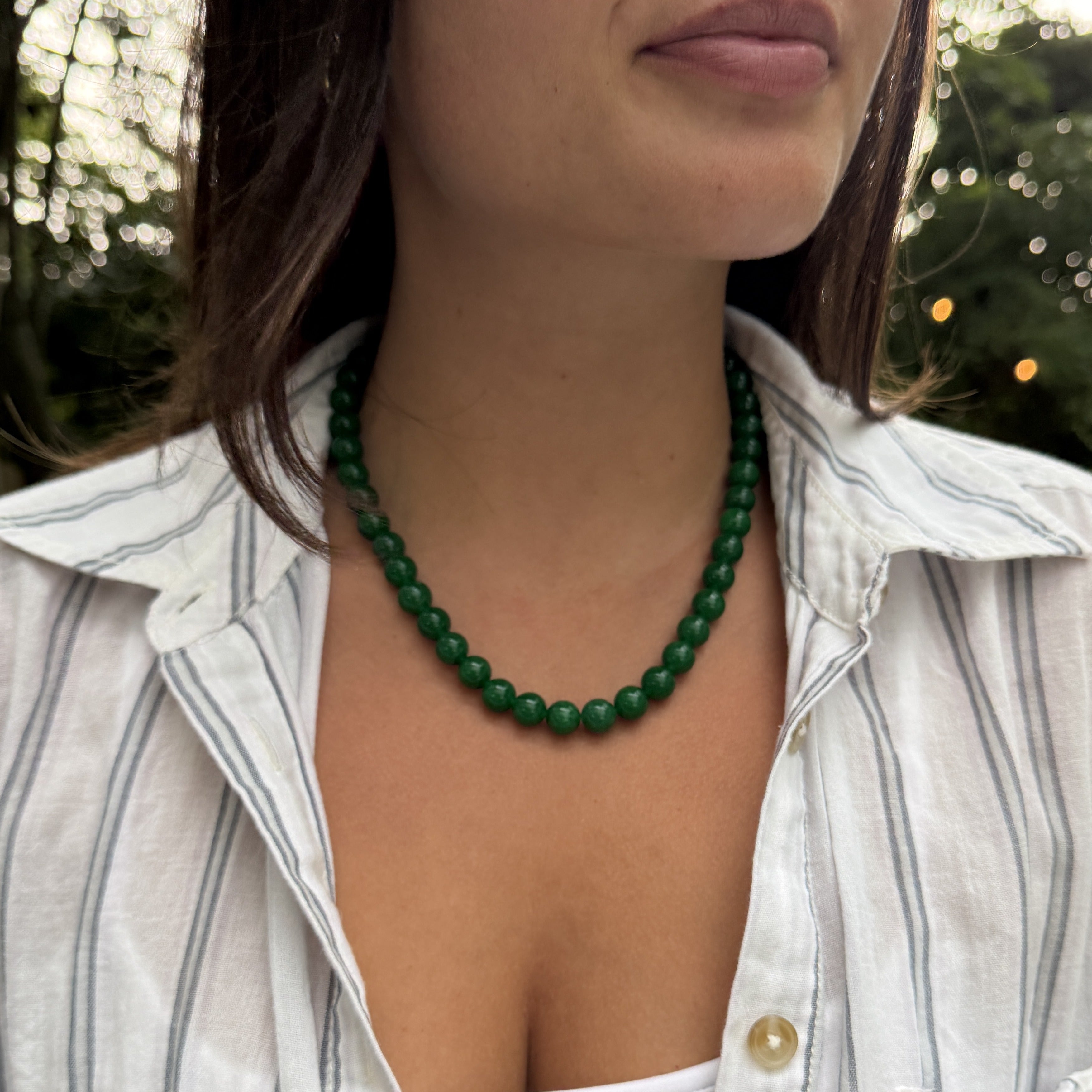 Dark Green Jade Bead Necklace